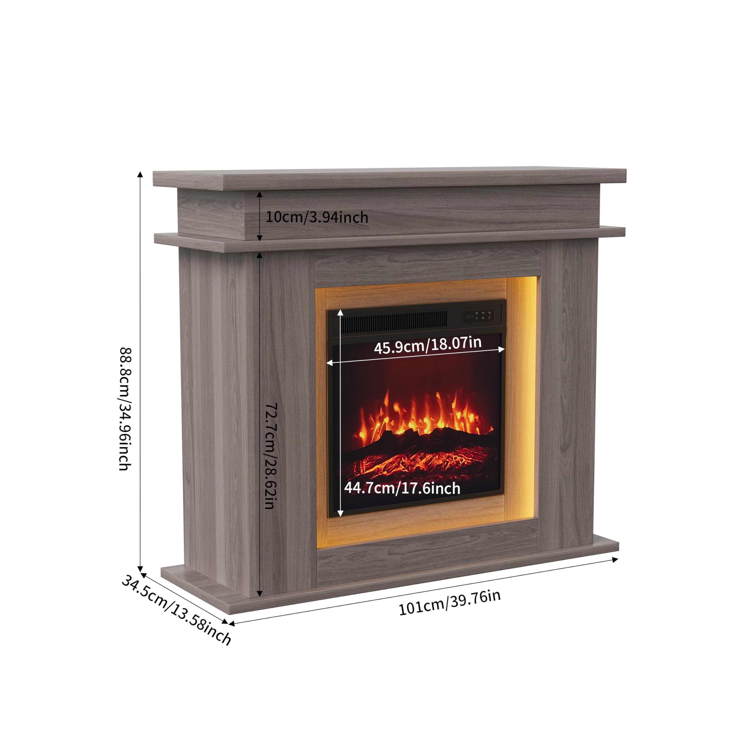 Camino elettrico da 40 cm con effetto LED 3D, effetto fiamma realistico con riscaldamento reagl, timer, striscia LED in 20 colori, telecomando (rovere)