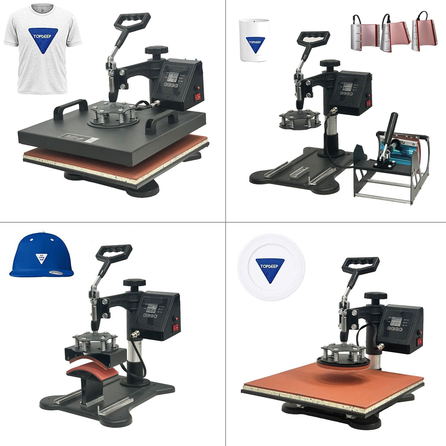 Pressa a Caldo 38x38cm Pressa di Calore 8 in 1 Macchina Sublimazione Pressa per Stampa Magliette Trasferimento Multifunzione a 360 Gradi per T-Shirt Tappo Tazza