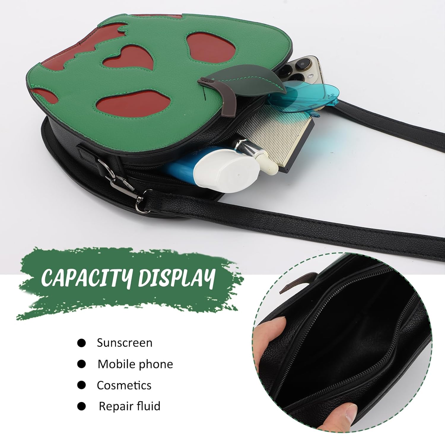 Fecialy Halloween Poisoned Apple Crossbody Bag Funny Shoulder Bag Novelty Handbag Pu Leather Purse
