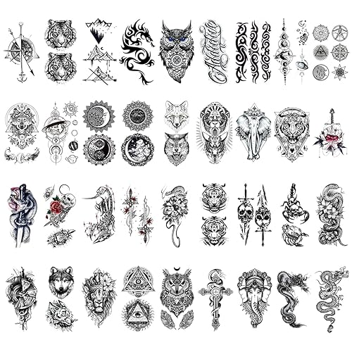 Miniatura 3 de GLARYYEARS Tatuajes temporales para hombres, paquete de 48 tatuajes realistas de animales feroces de tamaño grande y pequeño, paquete variado de