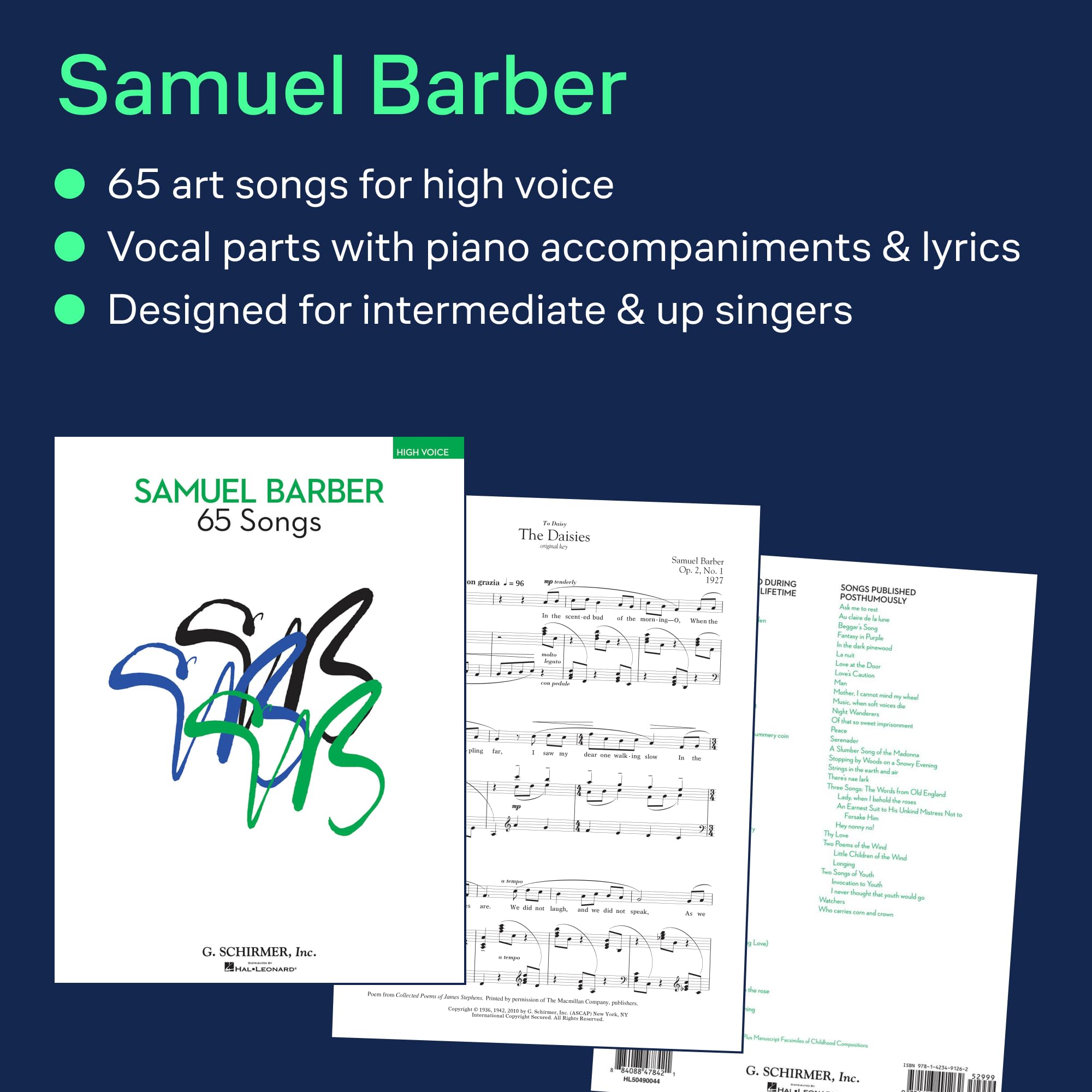 Samuel Barber 65 Songs For Hight Voice Book
