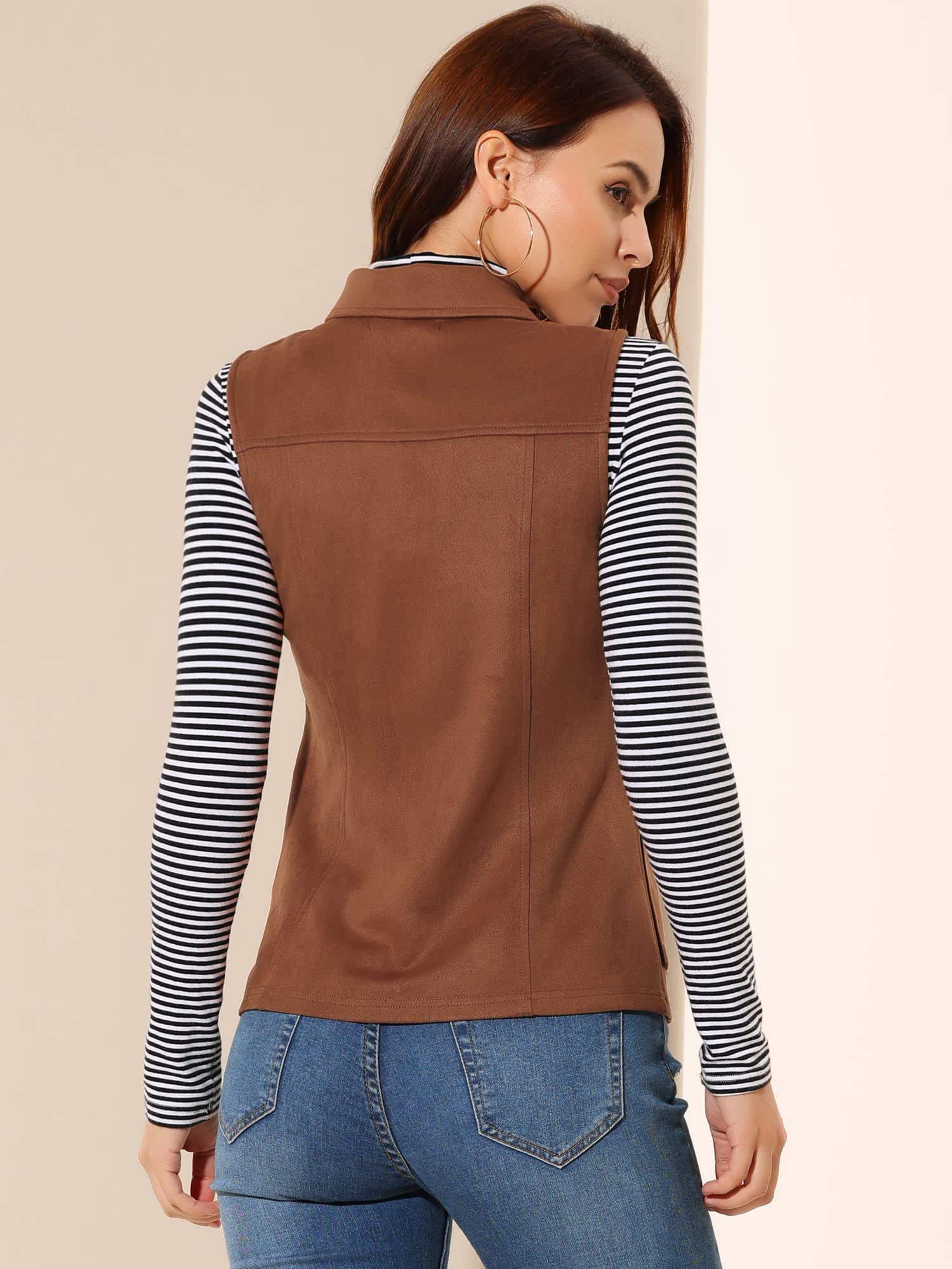 Allegra K Sleeveless Faux Suede Jacket Faux Suede Coat Femme