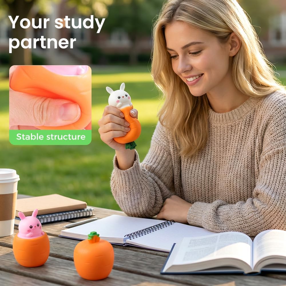 2026 New Easter Basket Essentials, Pink and White Carrot Bunny, Handmade Easters Rabbit, Easters Carrot Rabbit for Easter Basket Stuffers, Squishy Carrots for Adult (4 PCS)