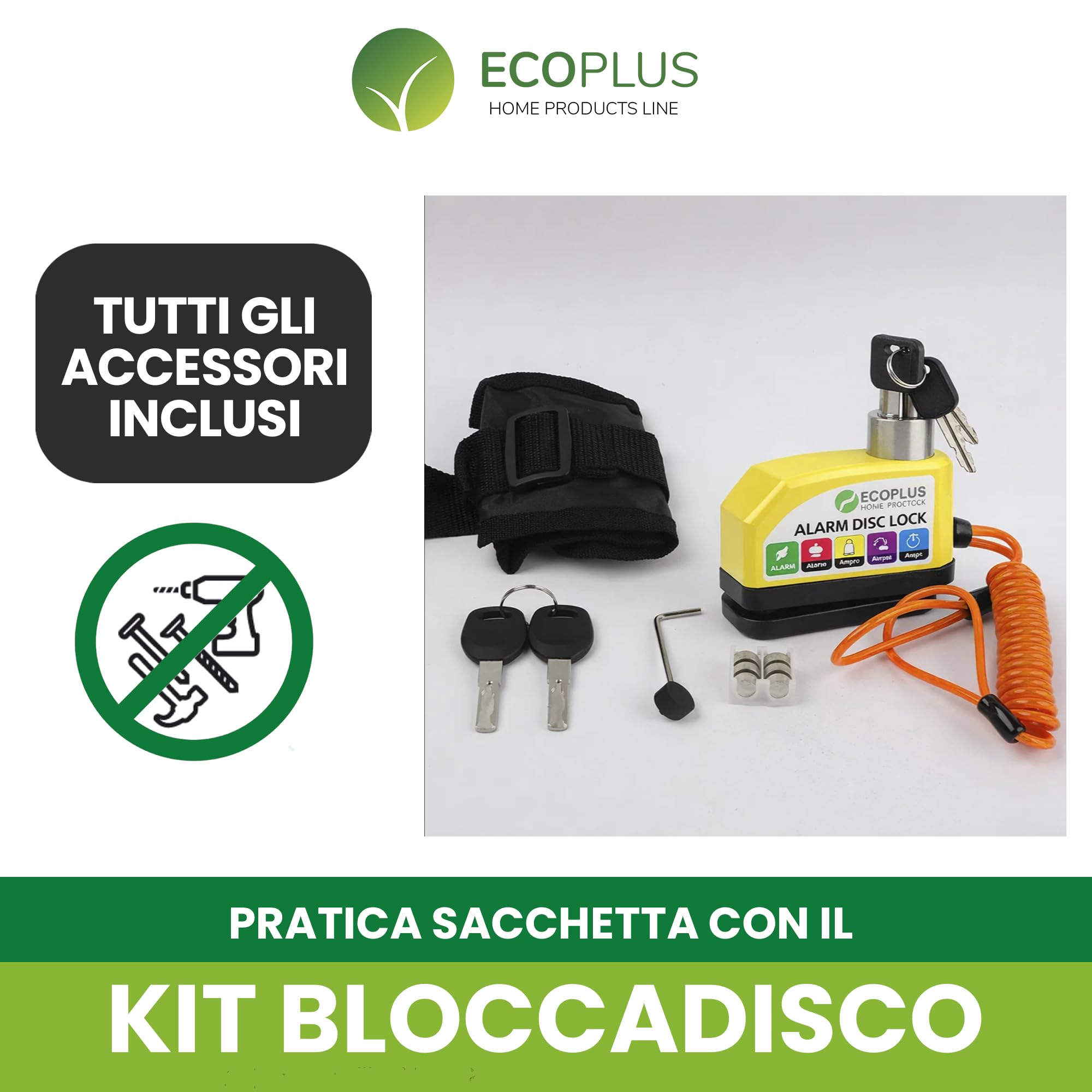 Bloccadisco Moto con Allarme 110 dB – Antifurto Moto Impermeabile in Lega di Alluminio, Lucchetto Blocca Disco 6 mm per Moto Scooter e Bici con Cavo Promemoria e 2 Chiavi