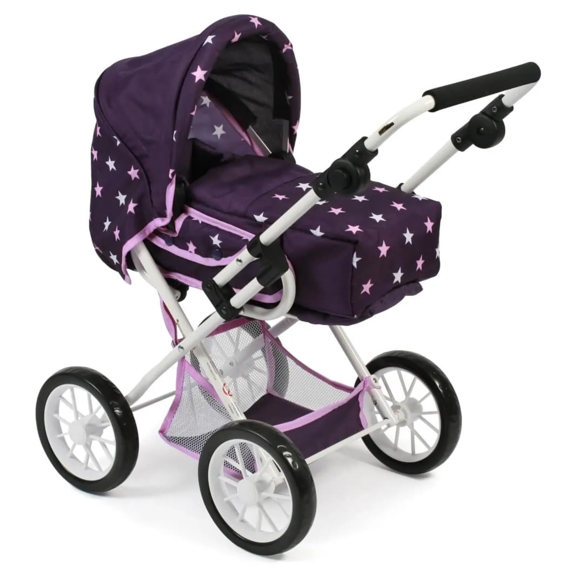 Bayer Chic 2000 Puppenwagen Leni 2in1 | Kombi-Kinderwagen Stars Lila | Flexibler 2in1 Kombi-Puppenwagen im Stars Lila Design. Höhenverstellbar, mit Soft-Tragetasche & flach klappbar.