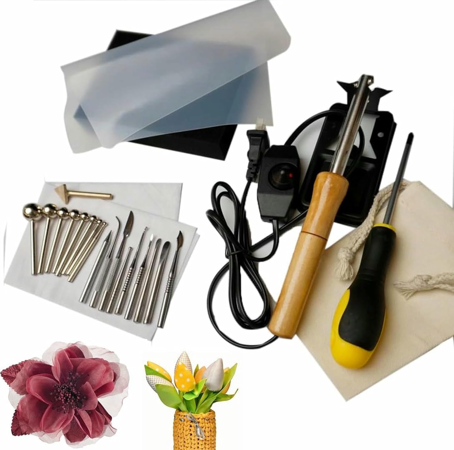 Artificial Flower Ironing Machine, Electric Fabric Flower Maker with 18 Ironing Heads, Adjustable Temperature, with Anti-scalding Bracket, for Handmade Flower Making Lovers