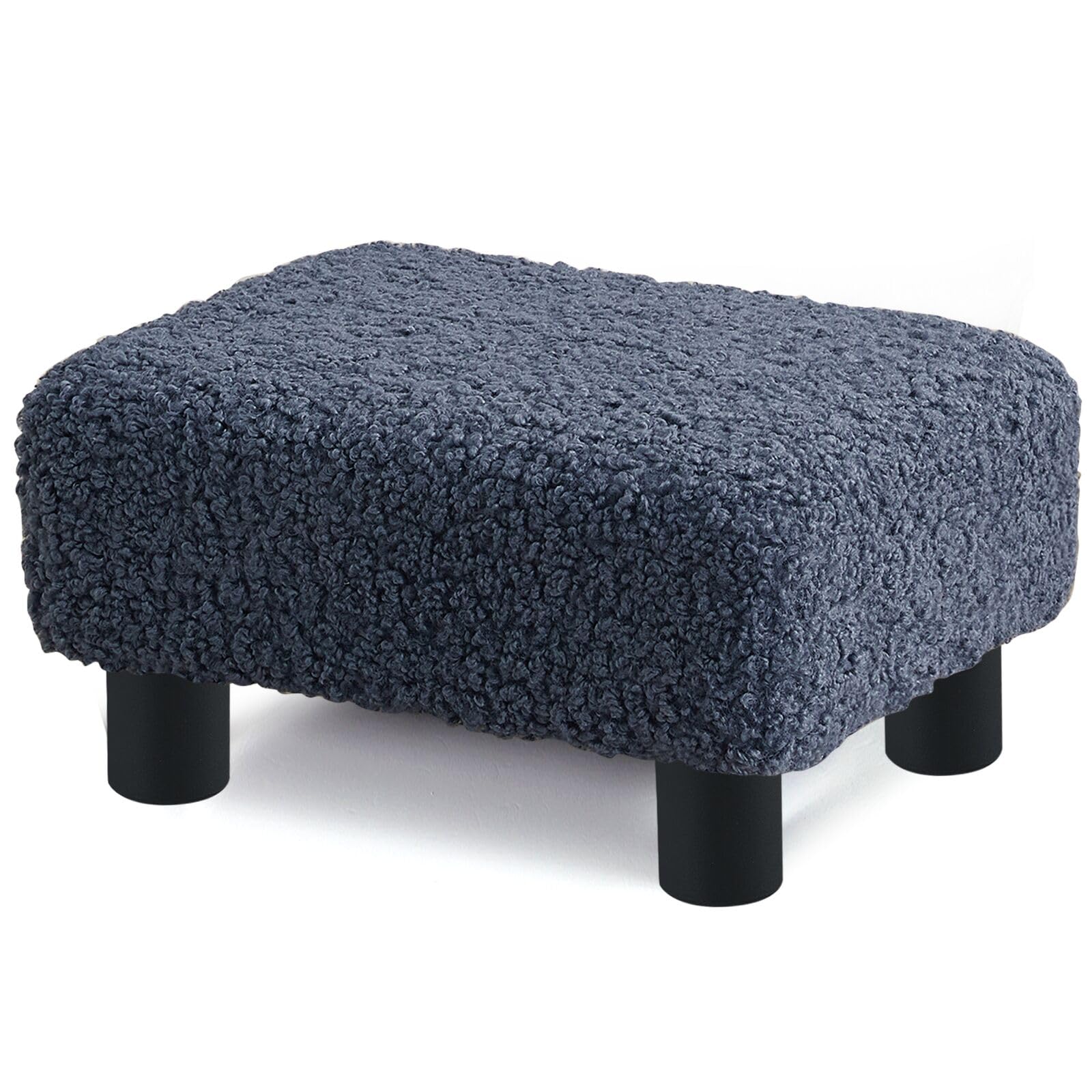 BRIAN & DANY Small Foot Stool Ottoman, Footstool with Legs, Sherpa Foot Rest for Couch, Foot Stools Small for Living Room, Bedroom and Office, Blue