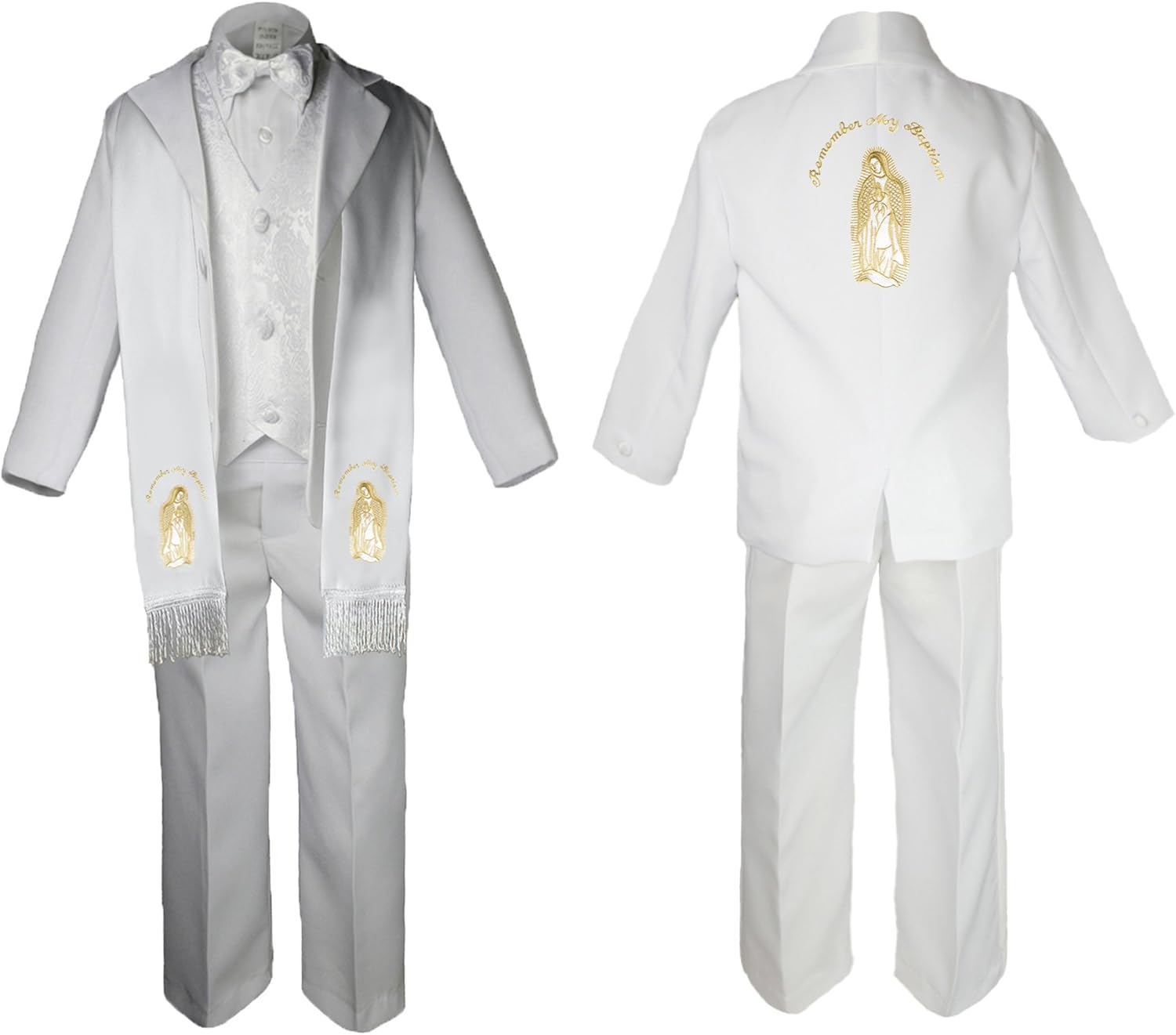 Baby Boy Christening Baptism Formal White Suit Stole & Back Gold Mary Maria Sm-7