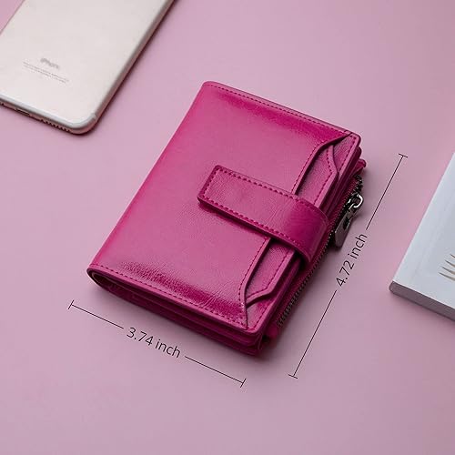 Miniatura 8 de Cartera pequeña de cuero con bloqueo RFID y bolsillo con cremallera para mujer con ranuras para tarjetas de crédito y ventana de identificación S
