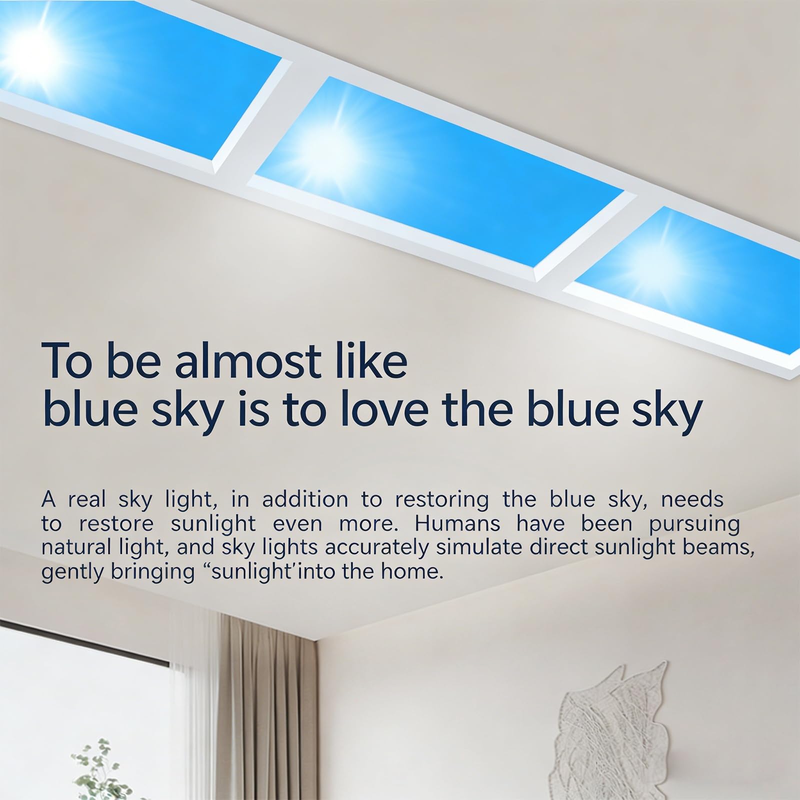 Luz natural de día con cielo azul, lámpara de techo con tragaluz artificial y control remoto, instalación empotrada, temperatura de color ajustable, para habitaciones(600x1200mm)