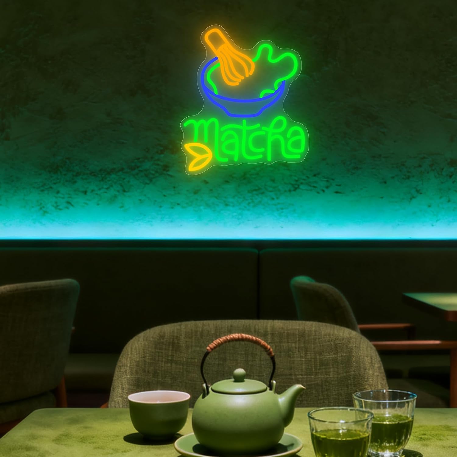 Matcha Neon Sign, Dimmables Japanese Tea Neon Signs for Wall Decor, Whisk and Bowl Led Light Up Signs for Restaurant Home Bar Tea Shop Kitchen Party Decorations
