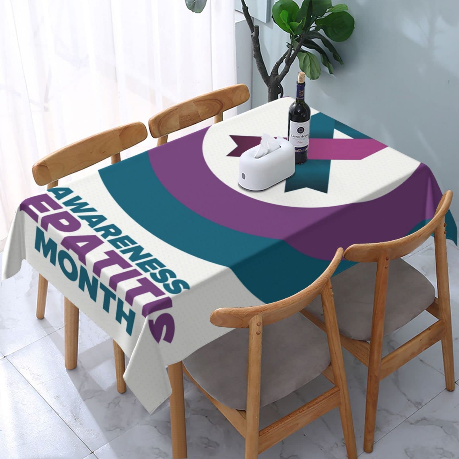 JunHeArt Hepatitis Awareness Month Tablecloth Rectangle Table Cover Washable Table Cloths Decor For Kitchen 54" X 72"