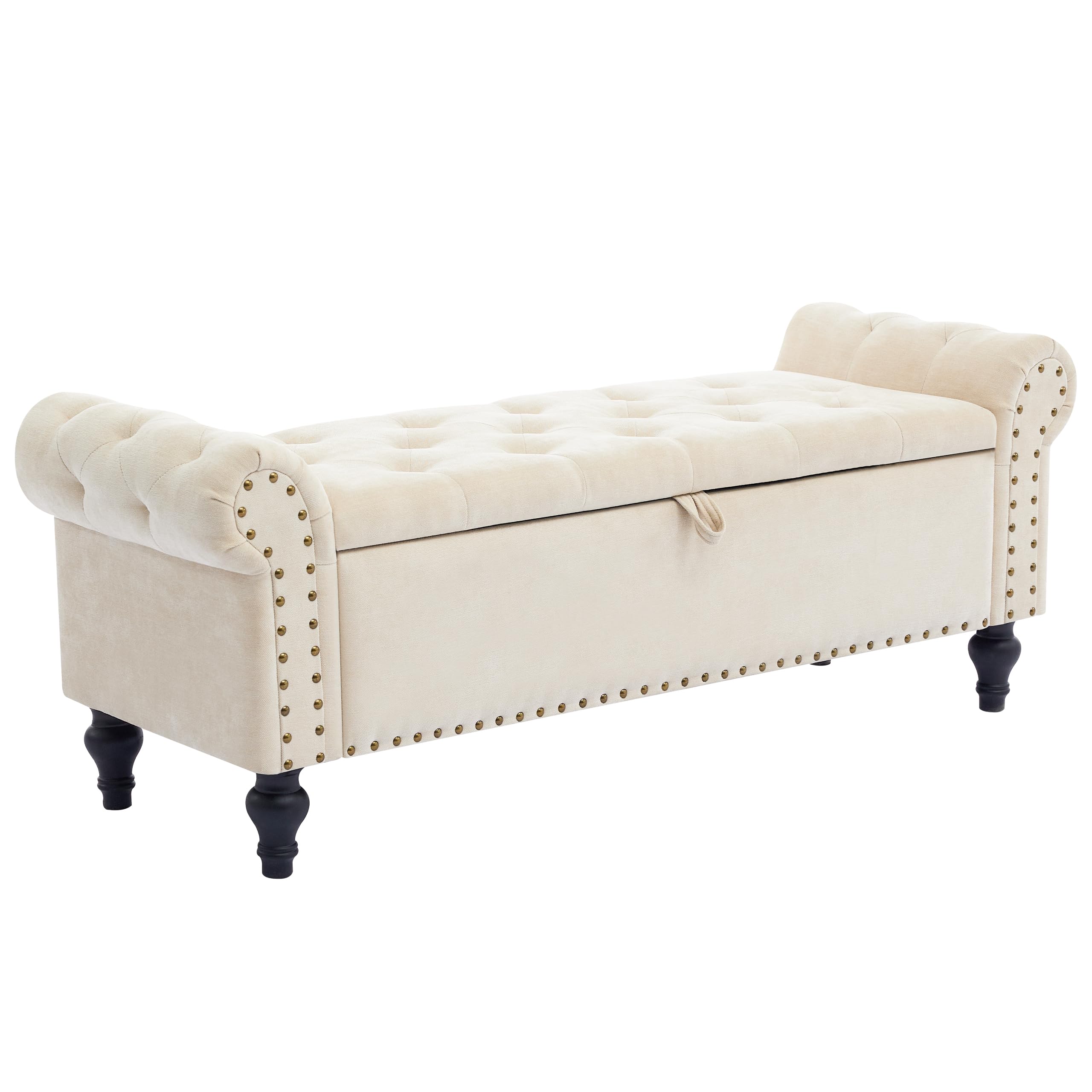 51" Storage Ottoman Bench, End of Bed Bench for Bedroom, Storage Ottomans for Foot of Bed, Chenille Upholstered Benches, Window Benches for Living Room, Entryway, Beige