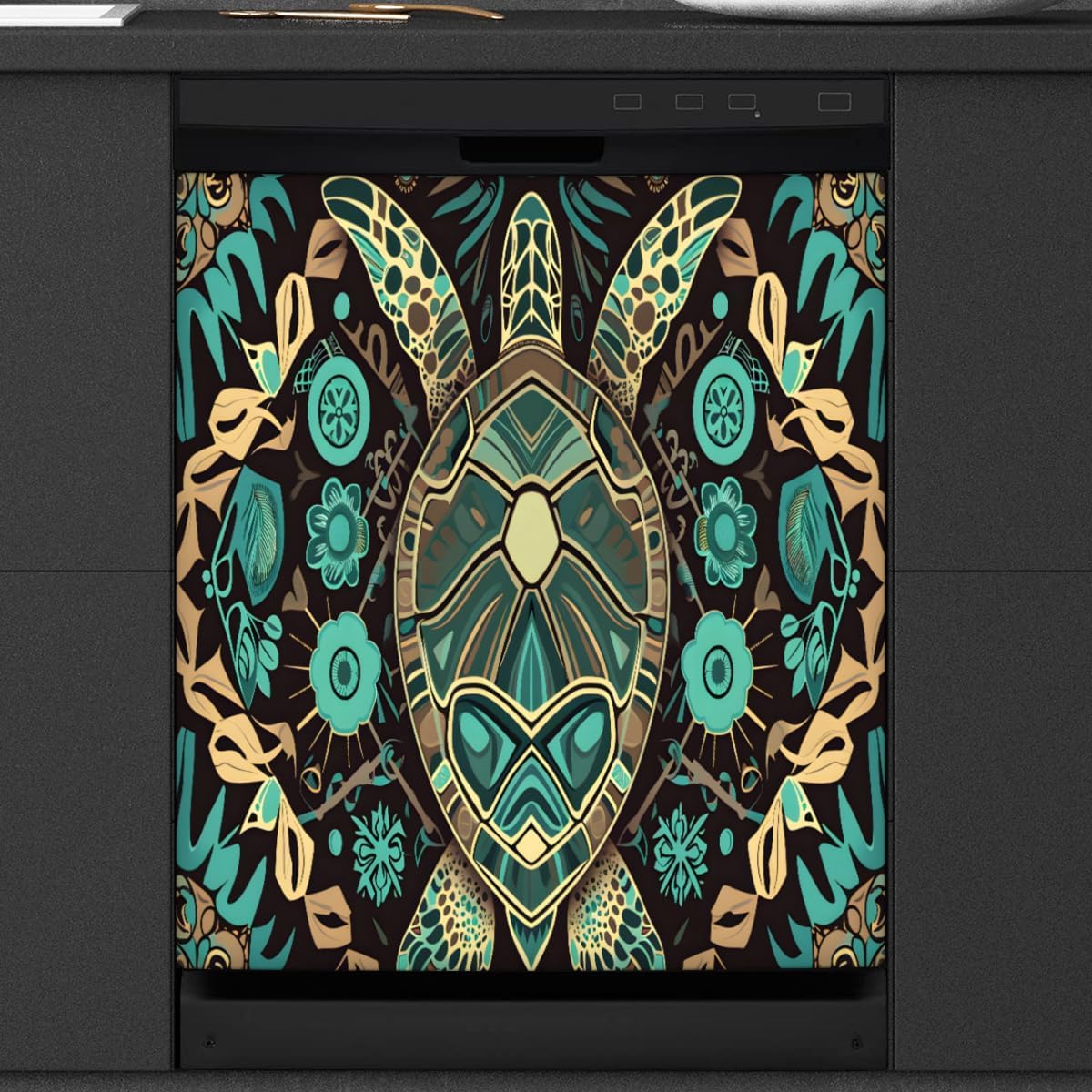 Art Painted Turtle Boho Dishwasher Magnet Cover Reusable Decorative Magnetic Door Cover Dishwasher Covers for The Front Magnetic Kitchen Refrigerator Appliance Decor 23 x 26 Inches