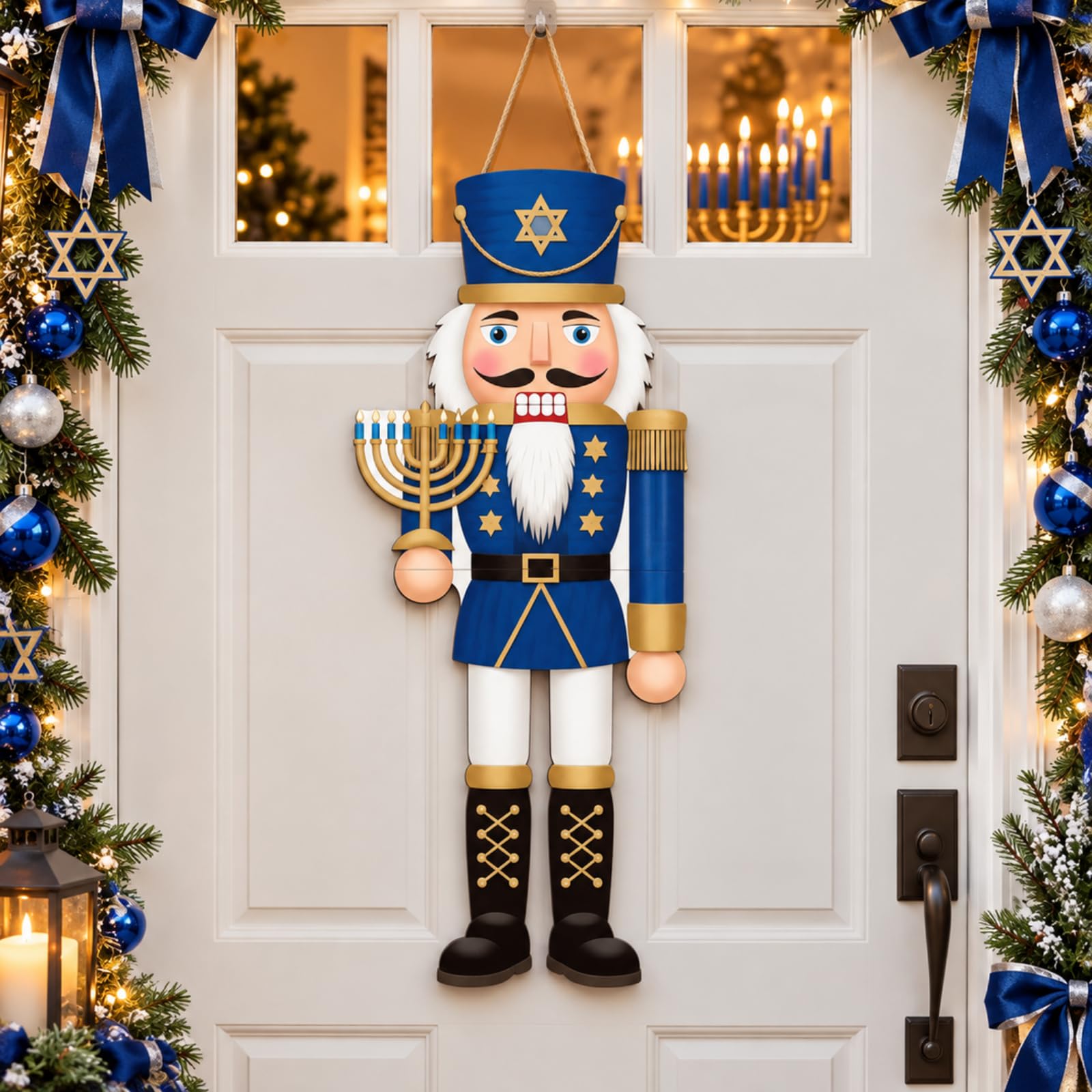 RattanView Large Hanukkah Nutcracker Door Hanger Jewish King Sign