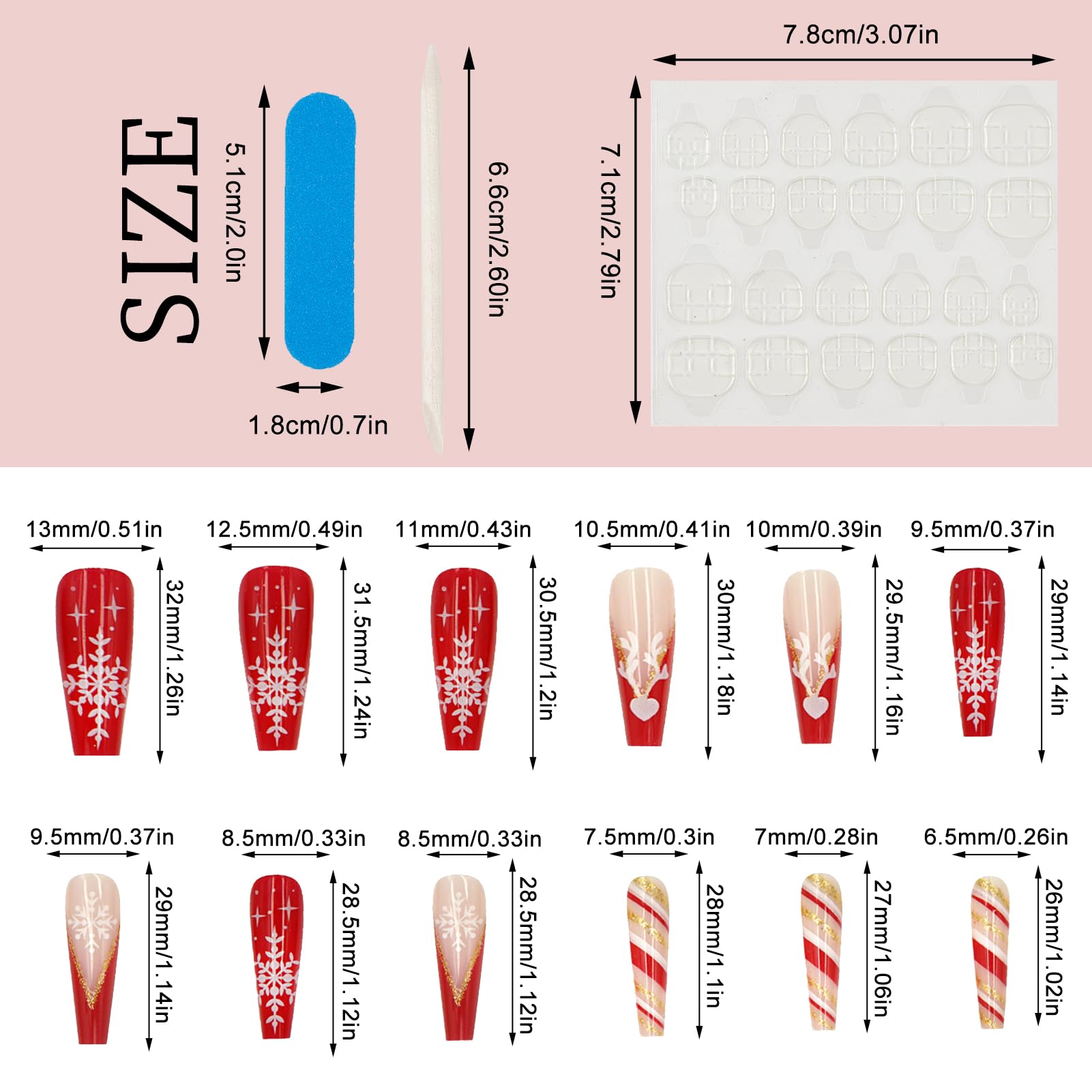 NICENEEDED 24 Pcs Christmas French Press on Nails, Long Square Fake Nails with Snowflake Design - Image 2