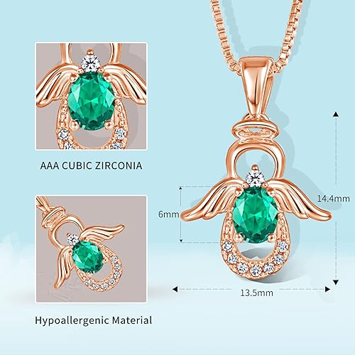 Miniatura 3 de SKA Women Angel Pendant Necklace with Birthstone Zirconia,Women Jewelry Anniversary Birthday Gift for Wife Mom Girls Couple, Daily Wear Necklaces
