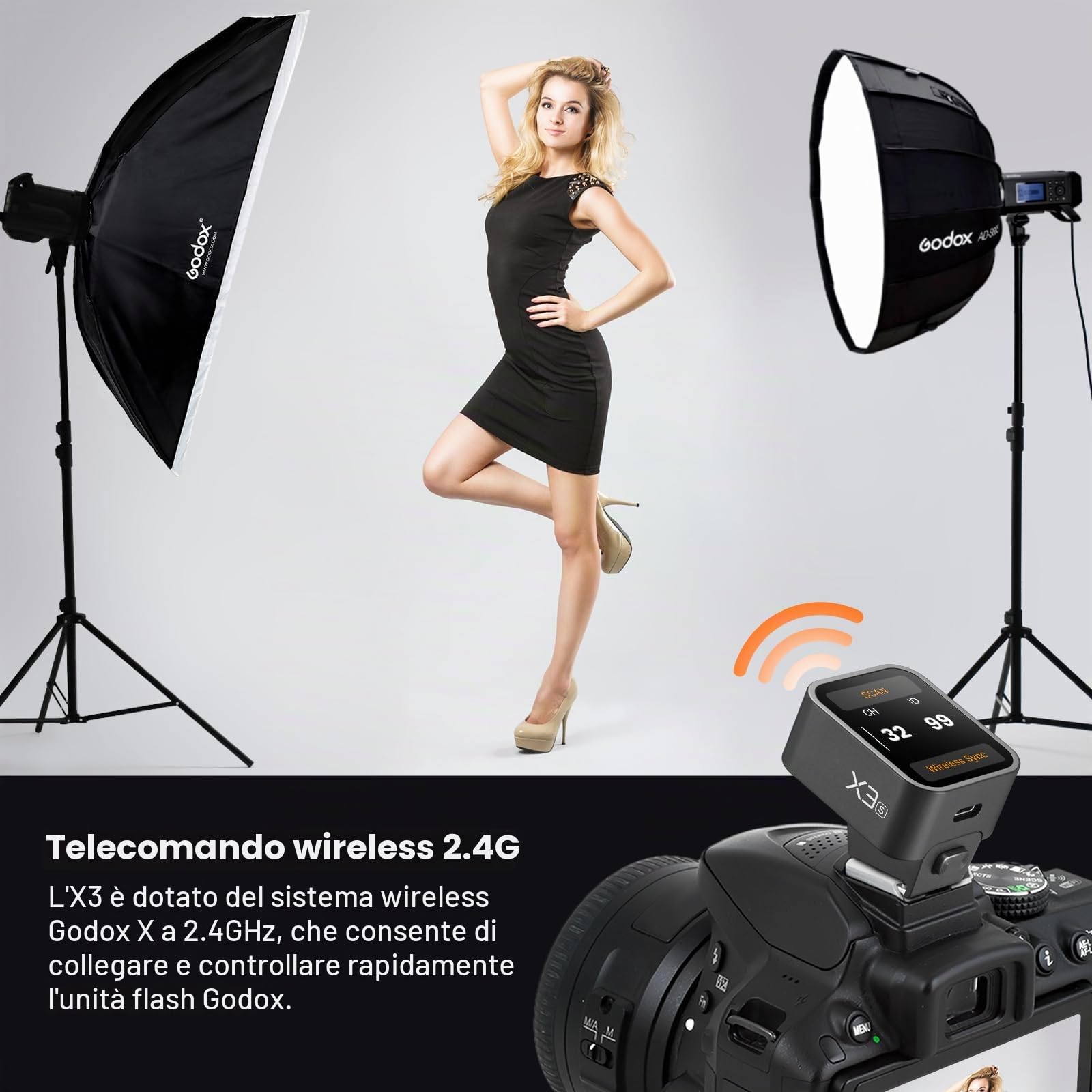 Godox X3S X3-S TTL trigger flash wireless per fotocamera Sony, trasmettitore flash touchscreen wireless 2.4G, supporto TTL auto/manuale/multi, batteria al litio integrata, schermo OLED ad alta