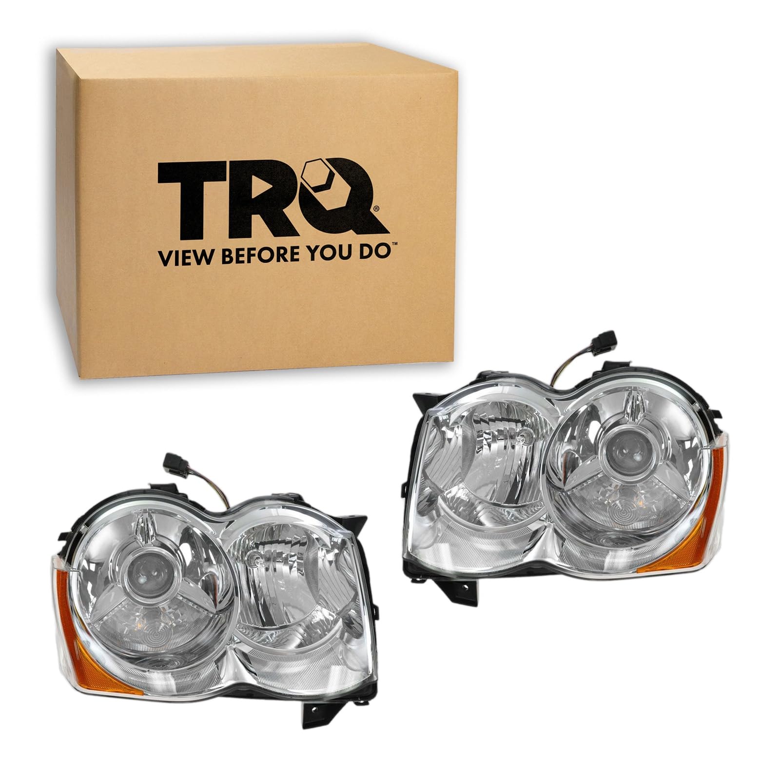 TRQ Headlight Assembly Set CH2518129 CH2519129 Compatible with 2008-2010 Jeep Grand Cherokee