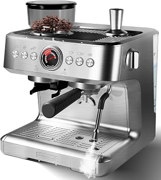 20 Bar Espresso Machine with Grinder & Milk Frother, Coffee Machine with 96Oz Removable Water Tank, Professional Espresso Maker for Home Cafe, Stainless Steel Coffee Maker for Cappuccino, Latte