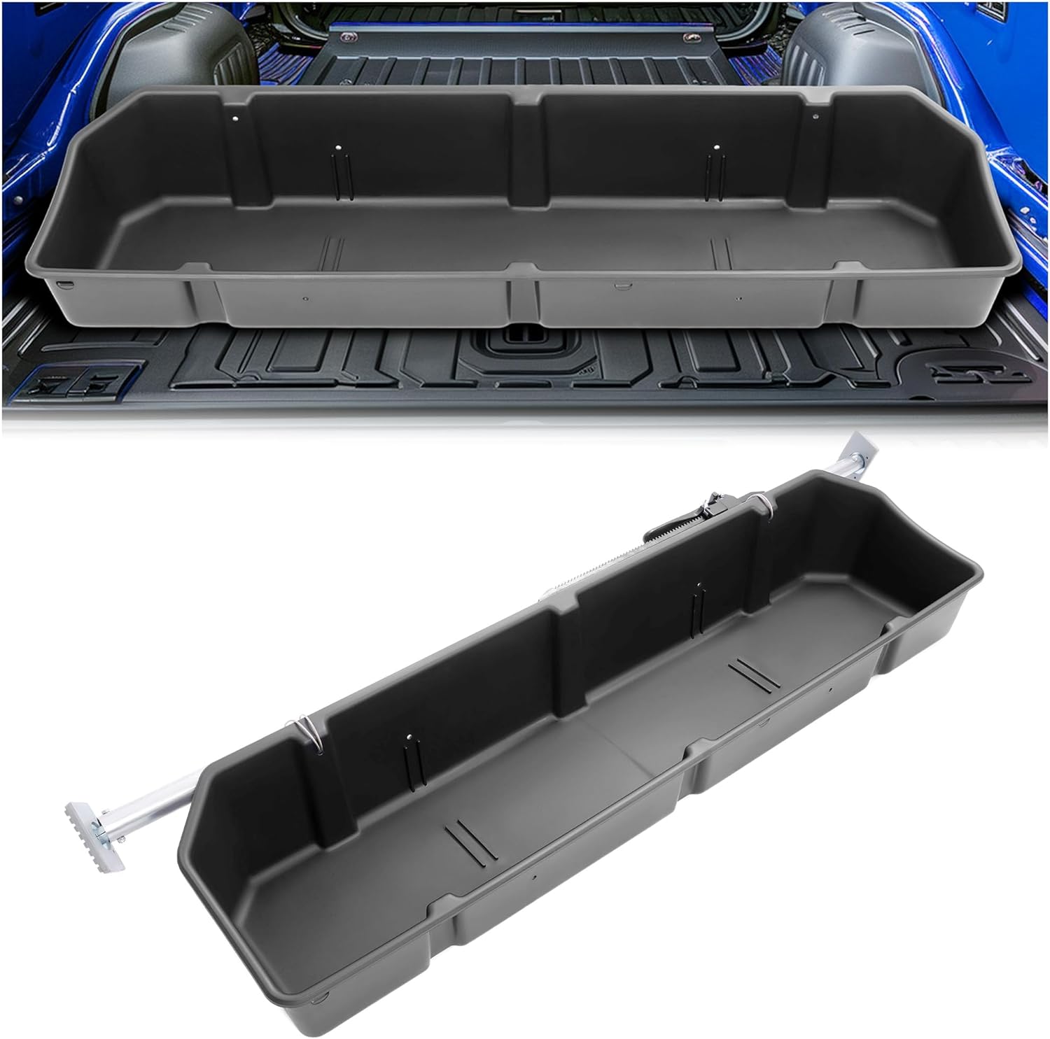 HECASA Adjustable 55-69 inch Truck Storage Box Compatible with Ford Chevy Chevrolet GMC Dodge Ram Toyota Nissan, Universal Truck Bed Storage Cargo Organizer Beds, Secure Cargo Organizer