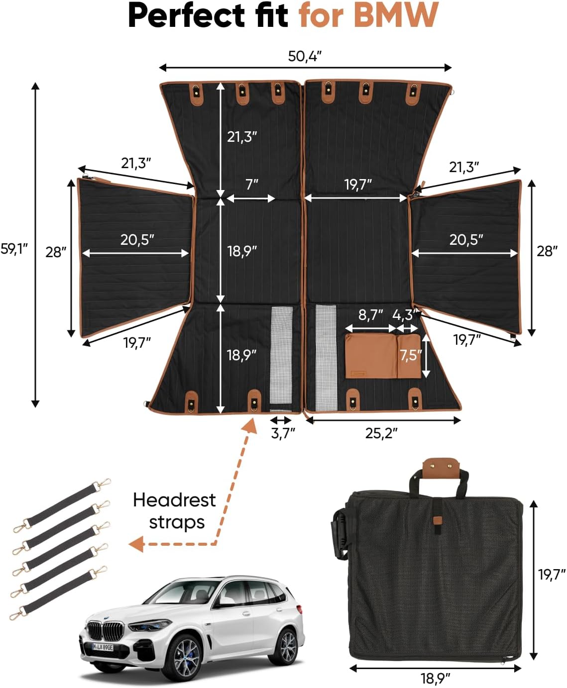 Owleys Hard Bottom Dog Car Seat Cover for BMW – Waterproof Back Seat Protector with Mesh Windows | Non-Slip Heavy Duty Hammock for Trucks | Custom Fit for BMW