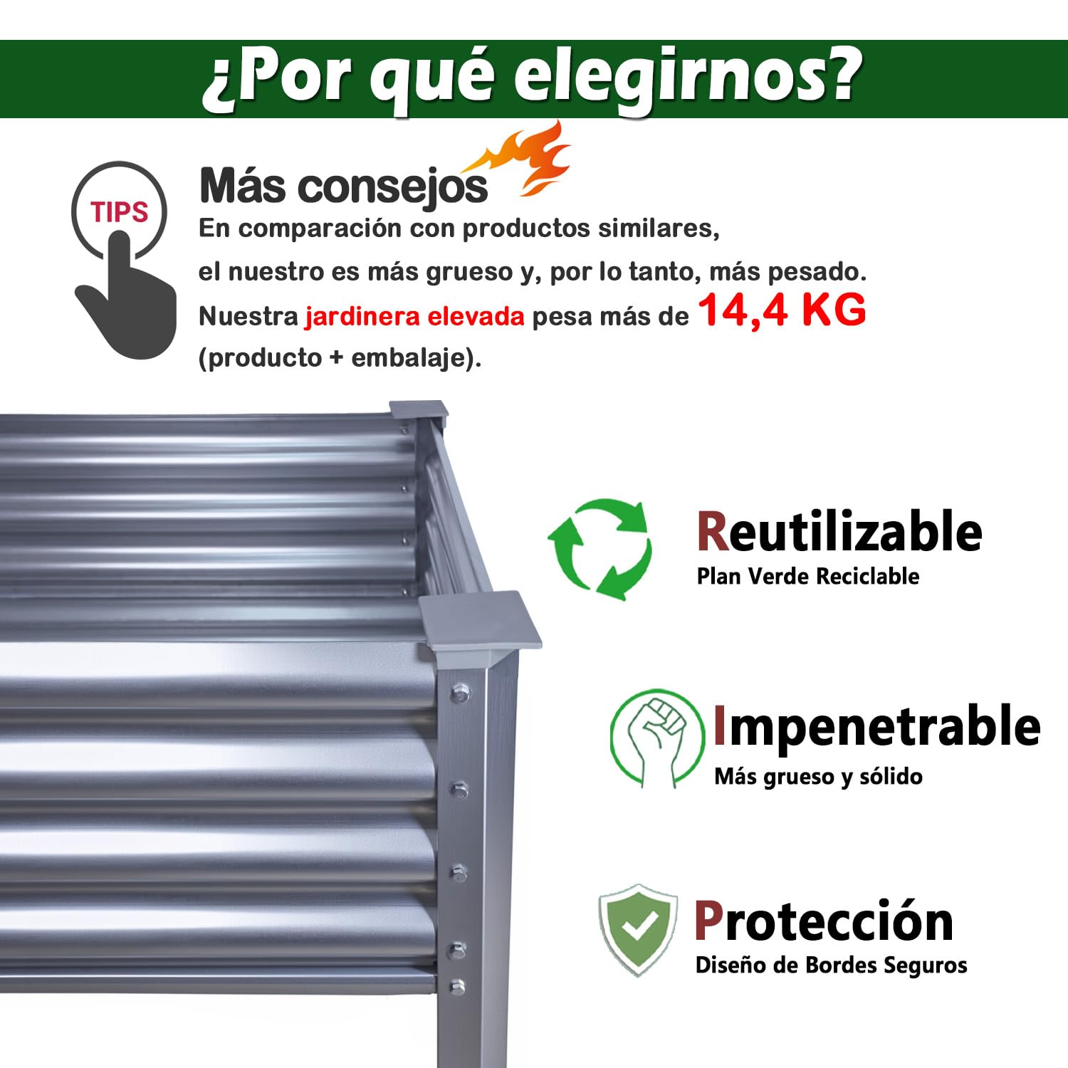 Cama elevada de jardín con patas galvanizadas, cajas elevadas para exteriores, para verduras, flores, hierbas, balcón, patio trasero (120 x 60 x 80 cm, metal)