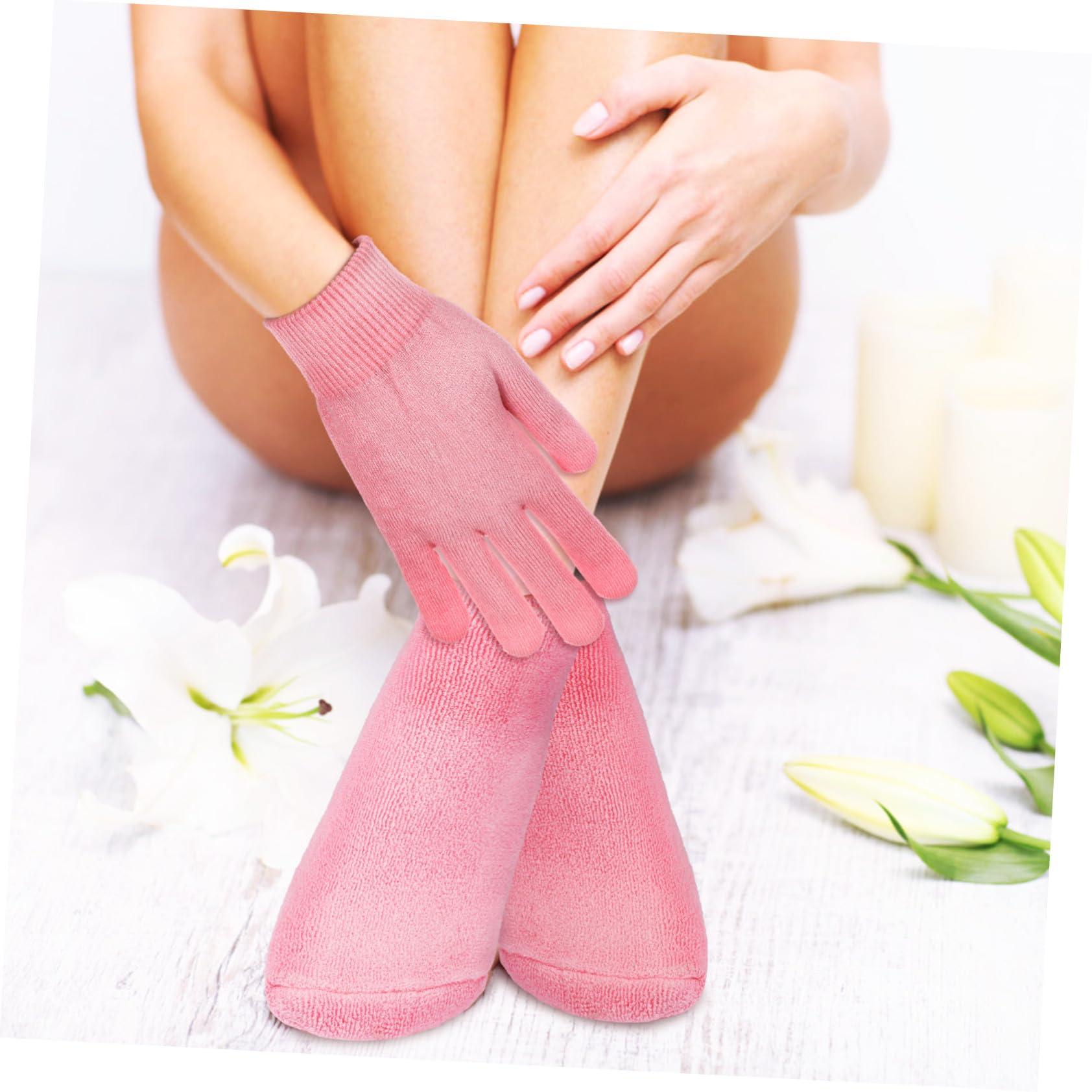 Hemobllo 2 juegos Calcetines y Guantes Hidratantes Spa para Cuidado Manos y Pies Nutritivo Piel Seca Protección Limpia y Fácil Uso Casa