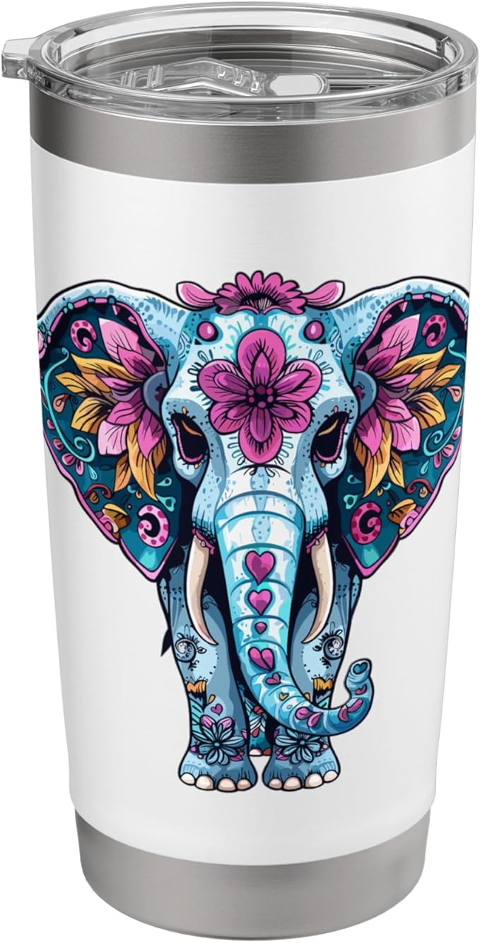 Elephant Sugar Skull Dia De Los Muertos Graphic Stainless Steel Insulated Tumbler