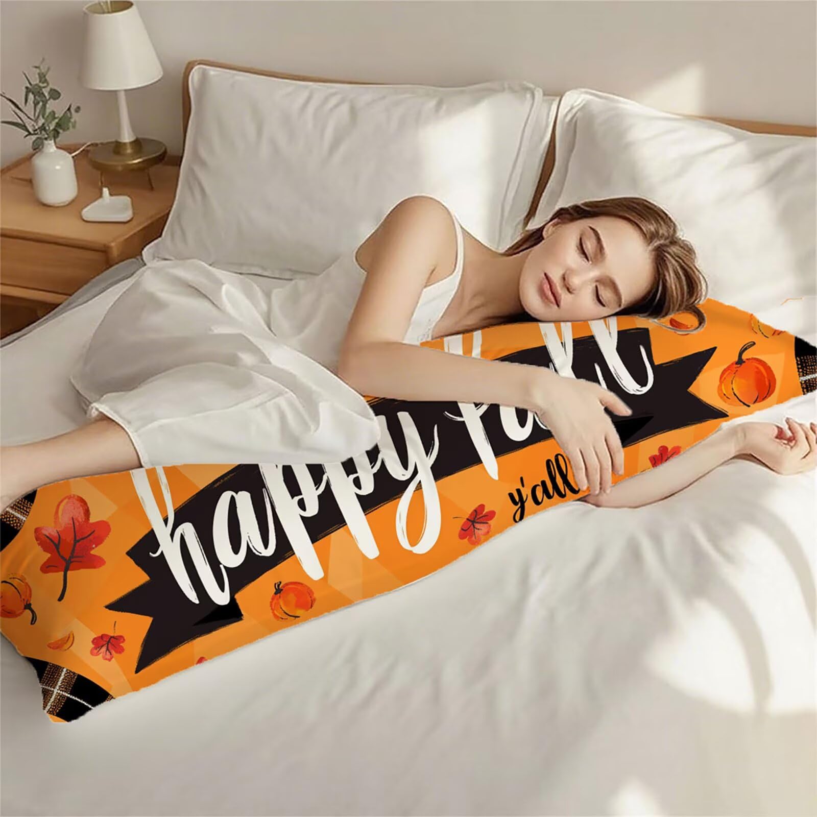 Poduszka do spania na boku poszewka 60 x 180 cm, kolor karmelowy, poszewka na poduszkę, miękka aksamitna poduszka do spania, dla osób śpiących na boku, dwustronny nadruk z zamkiem błyskawicznym, do