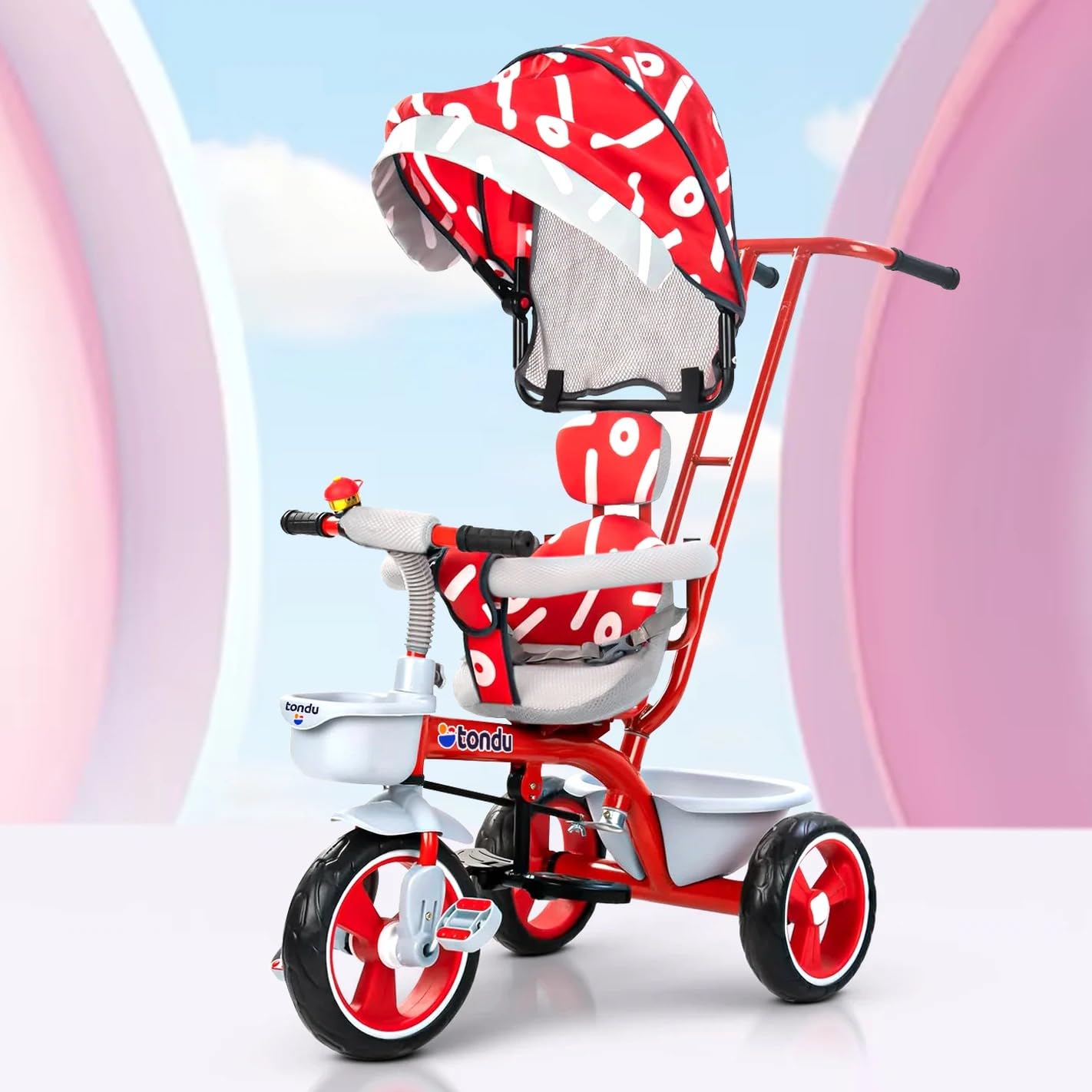 TONDU Tricycles for Kids with Canopy Seat Belt | Storage Basket | Baby Cycle for 1.5 to 4 Years Boy & Girl Tricycle (Red)-image-27