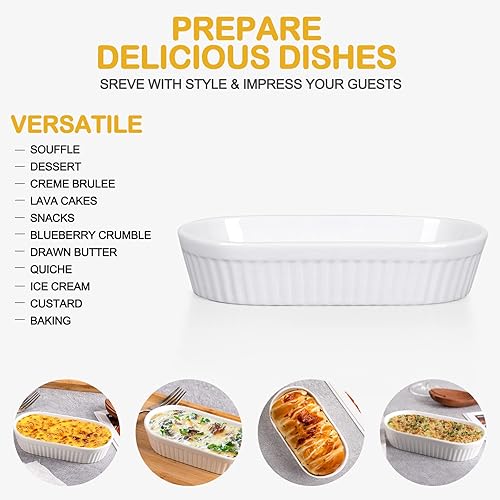 Miniatura 3 de Delling Ramekins - Juego de 6 moldes ovalados de crema brulee para hornear, platos de soufflé aptos para horno, cuencos de postre de cerámica, juego
