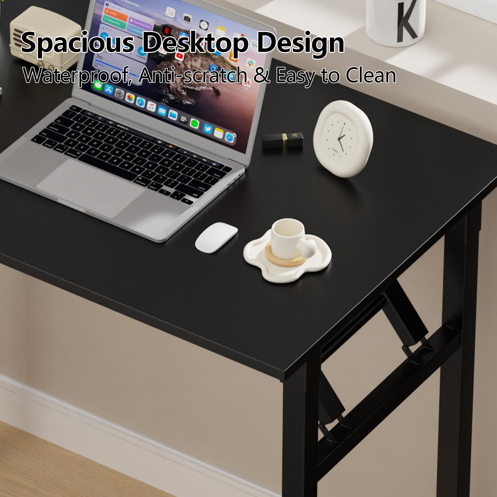 Schreibtisch Klapptisch 100x50cm mit Steckdose, Klappbarer Computertisch, Tragbarer Bürotisch, Klappschreibtisch für Zuhause, Büro, Kleiner Platzsparender, Schwarz