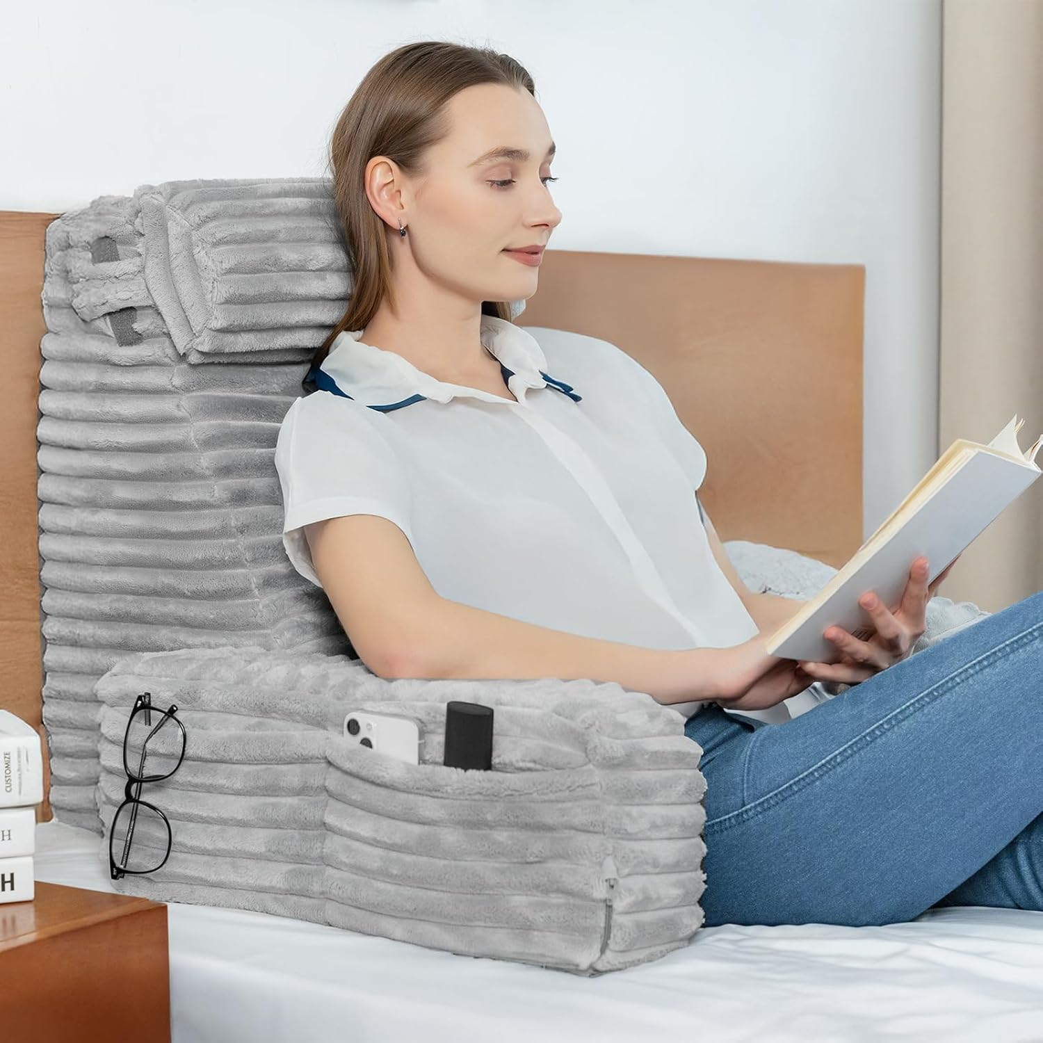 ENITYA Back Pillow for Bed Sitting up, Reading Pillow for Sitting in Bed Adult, Back Support Chair Pillow for Sitting up Reading/Resting/Post Surgery/Watching TV/Gaming,Light Grey Light Grey XL(5'3"-5'11")