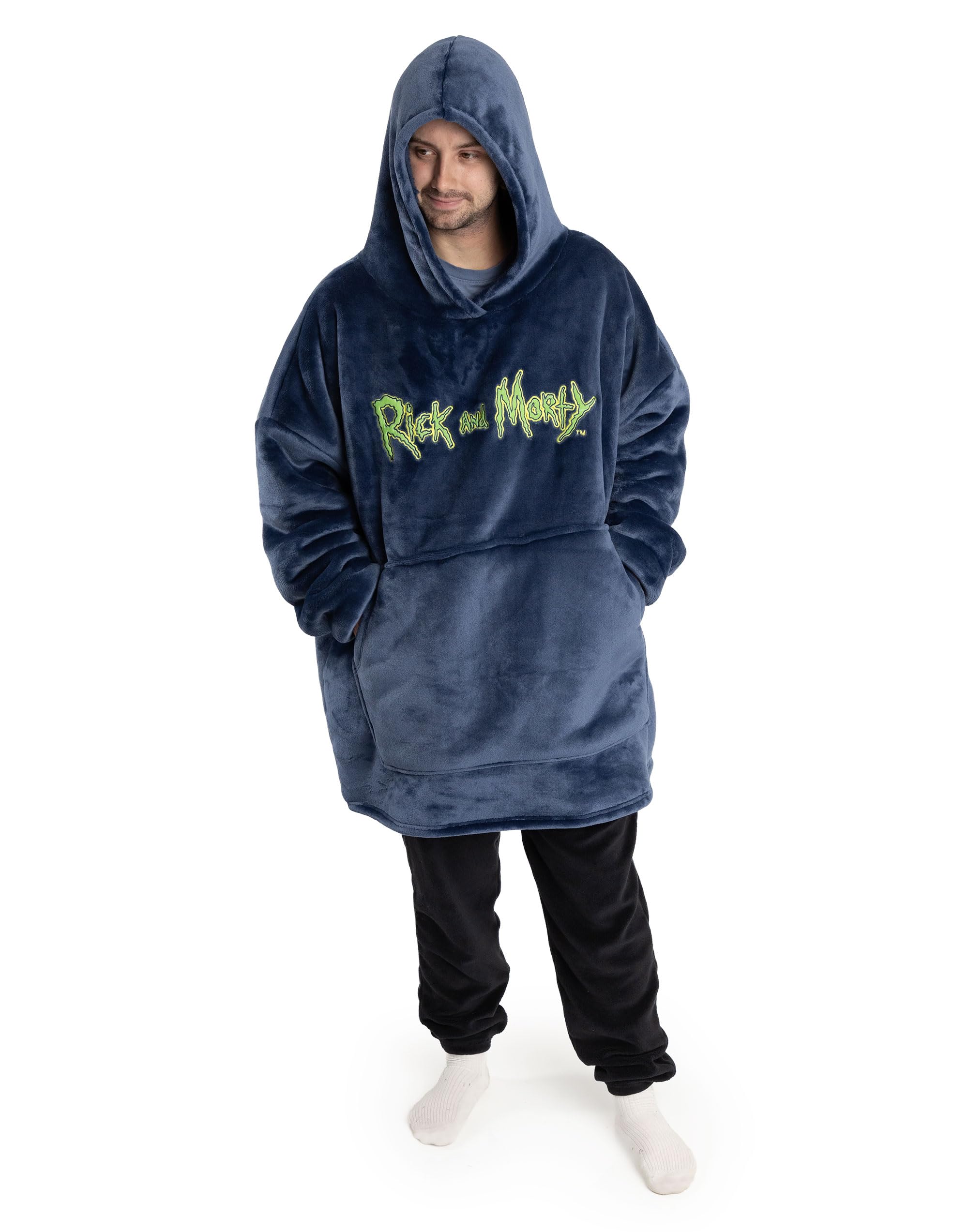 RICK AND MORTY Mens Blue Blanket Hoodie | Classic Character Design in Cosy Fleece | Ideal Loungewear for Relaxation & Warmth | Long Sleeve Hooded Comfort Merch