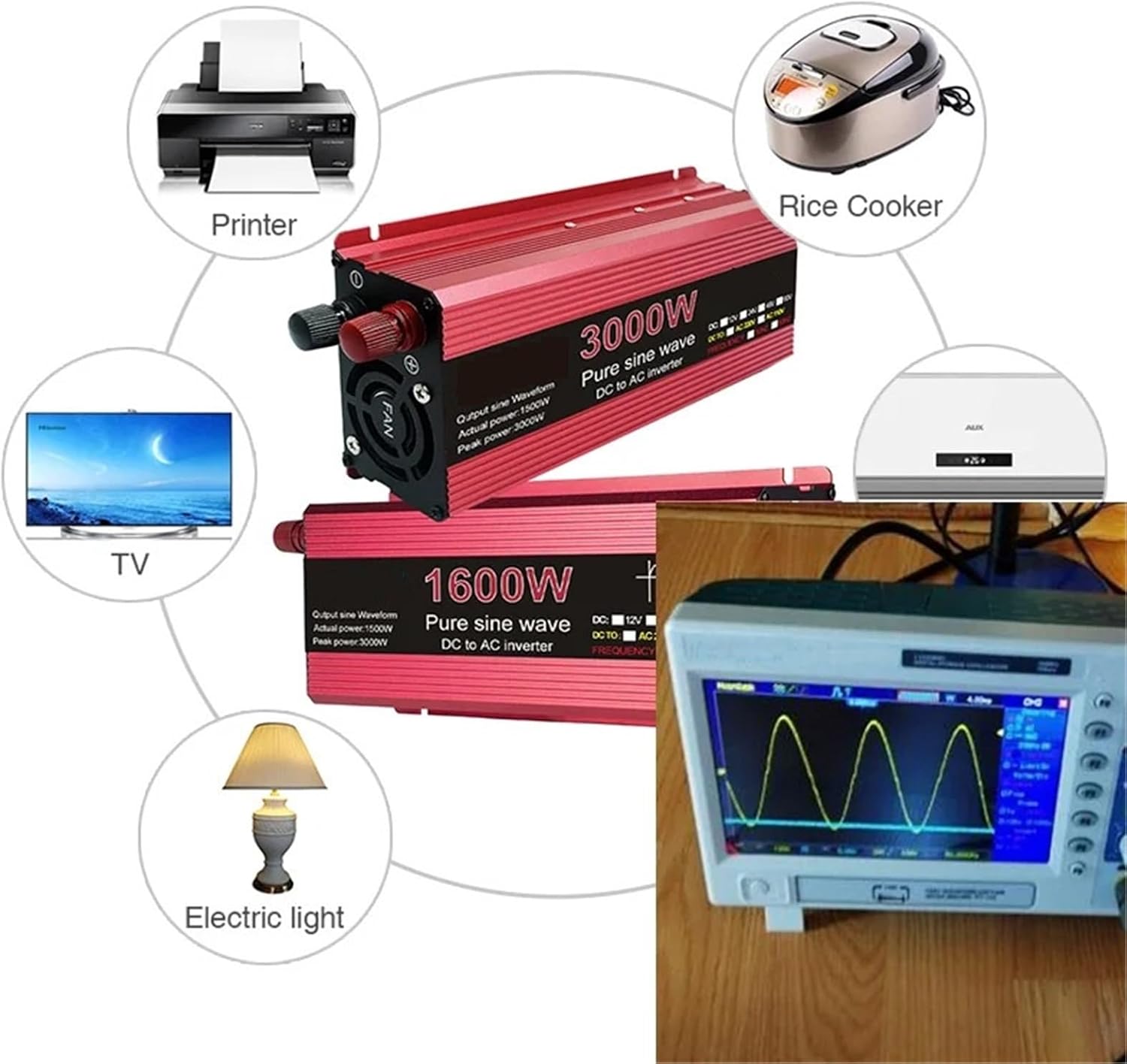 Pure Sine Wave 12V DC to 220V AC Converter 3000W 2200W 1600W 1000W Voltage Regulator 24V Solar Inverter 50Hz 60Hz(2200W,12V,220-224V 60HZ)