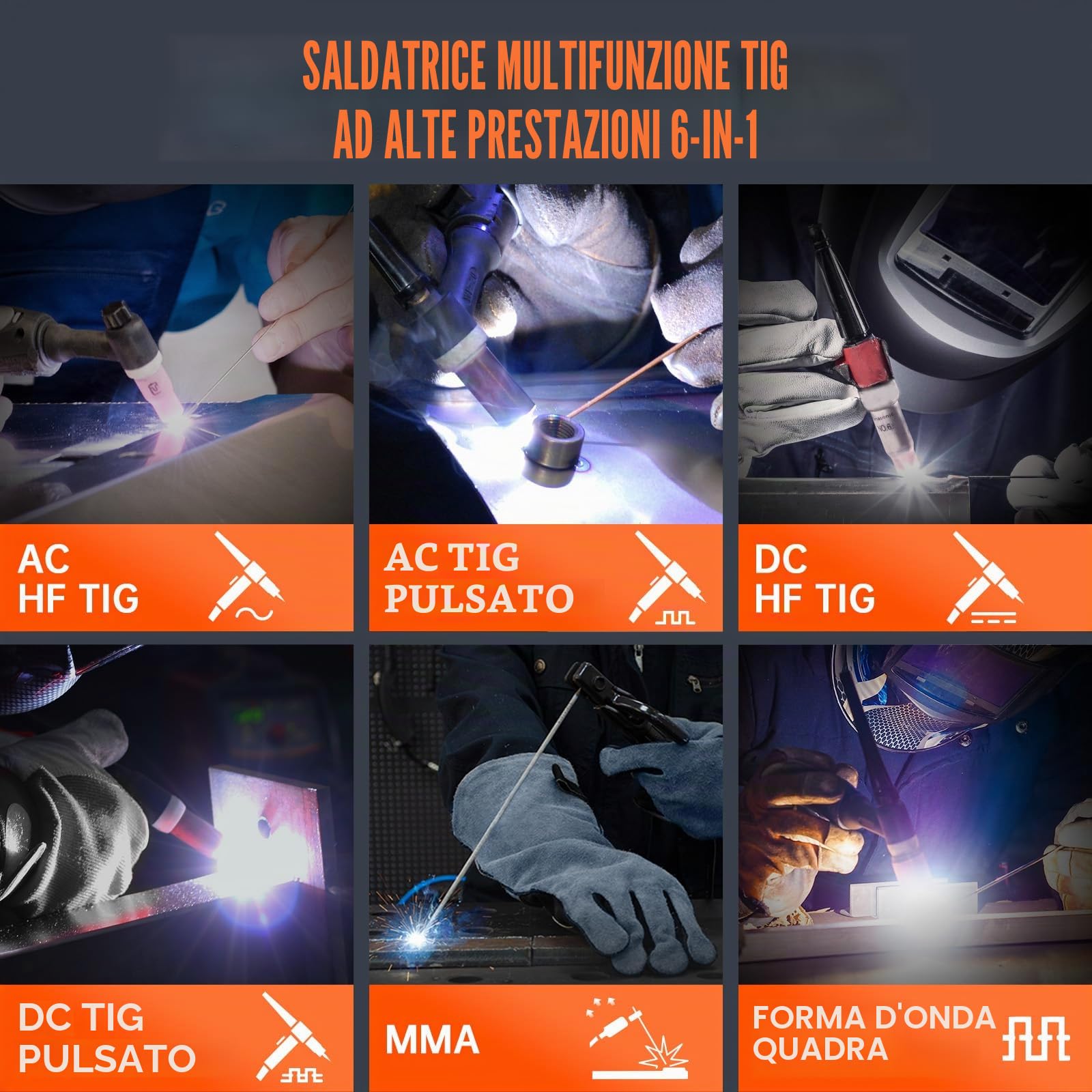 HITBOX Saldatrice TIG 6 in 1 AC/DC, 200 A, funzione pulsata, tecnologia inverter IGBT, controllo digitale 2T/4T, nuova versione per alluminio, acciaio inox e acciaio (HBT250P AC/DC)