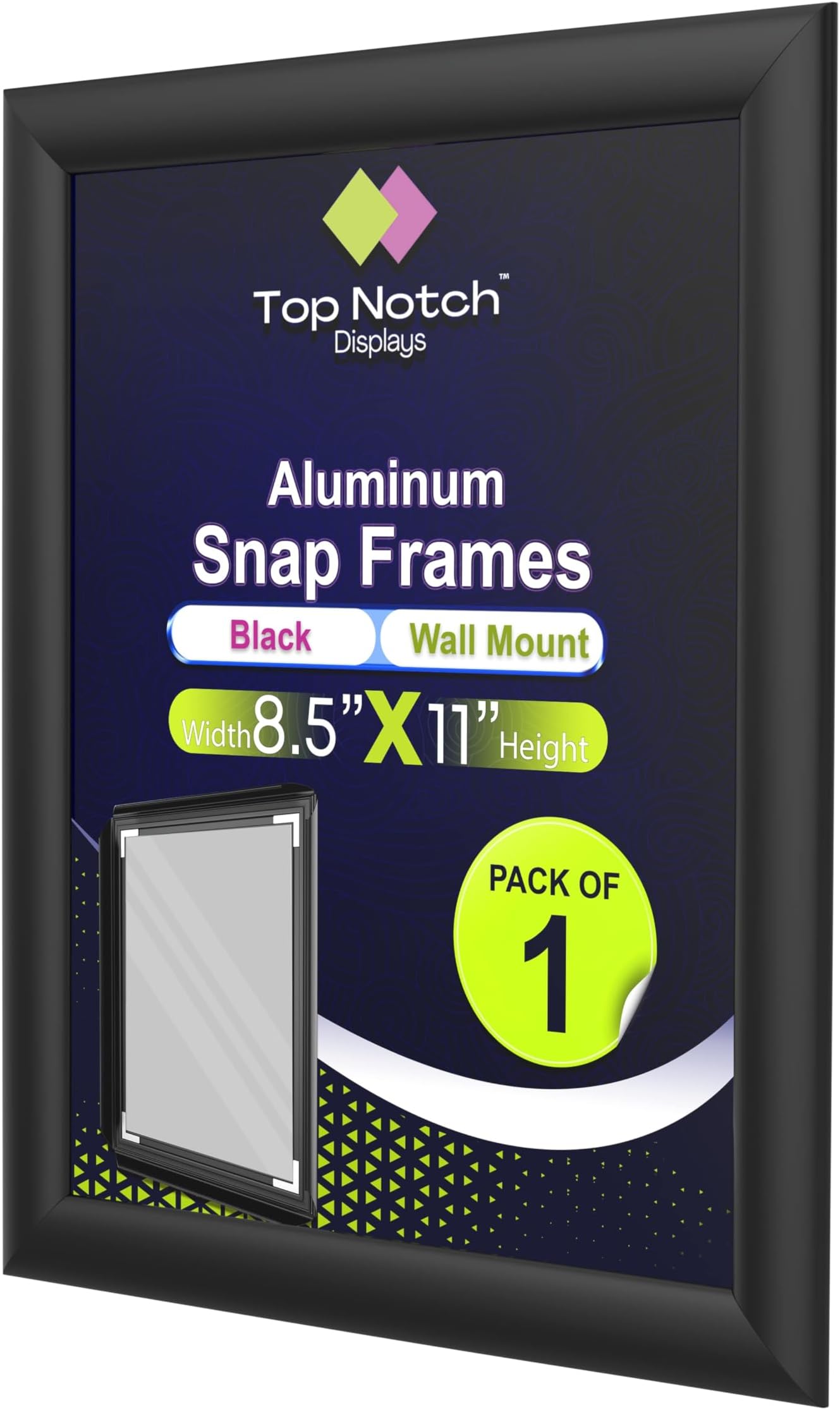 Snap Frames 8.5 x 11, Aluminum Frame, Wall Mount, 1" Profile, Durable Black Finish, Ideal for Posters, Photos, Signage, Sleek Design for Offices or Homes - Pack of 1