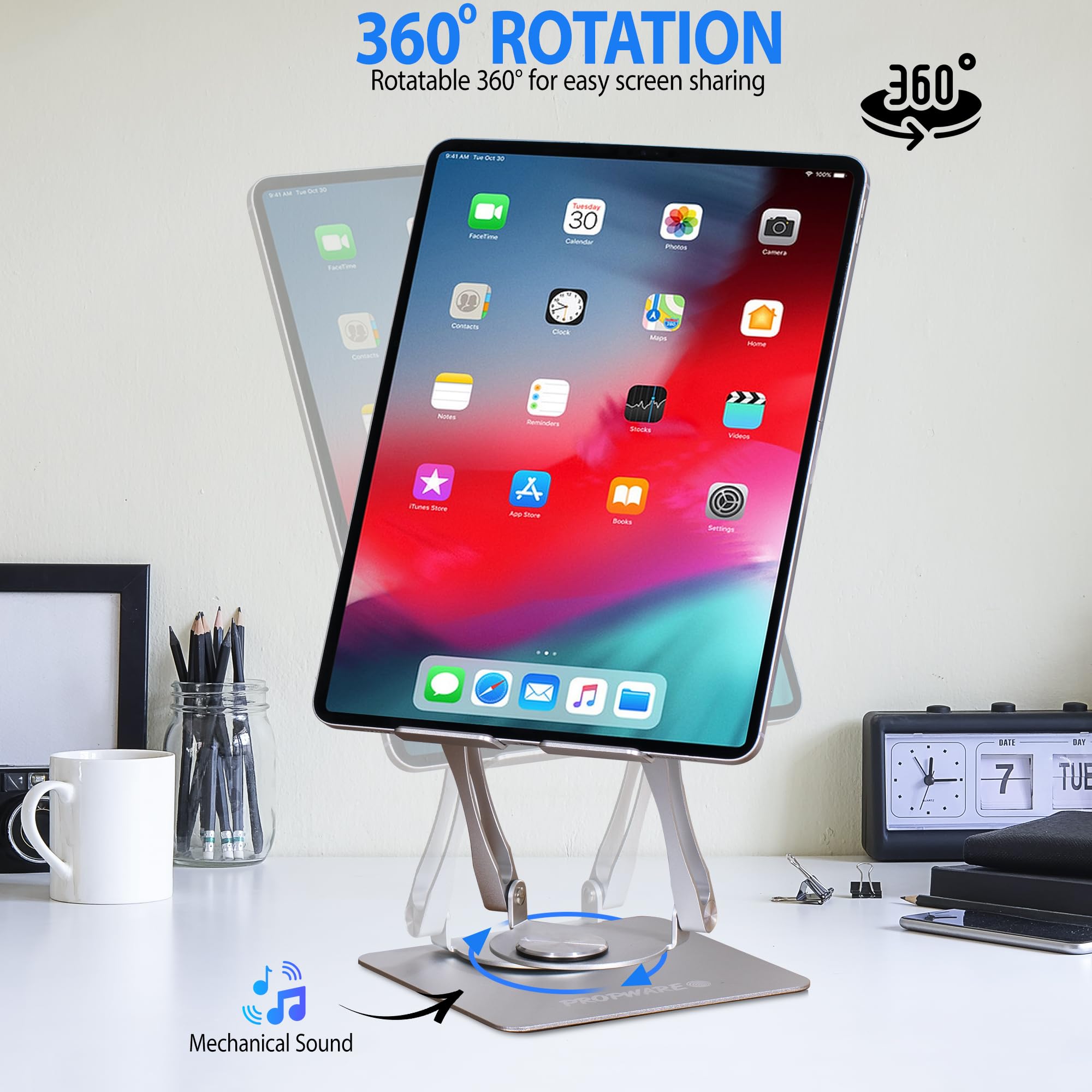 Console di gioco portatile in alluminio, per tablet, telefono, supporto fino a 15" con base girevole a 360°, regolabile ergonomicamente, pieghevole, ideale per cucina, scrivania, viaggi