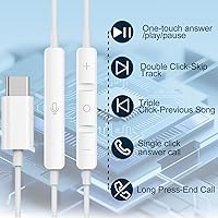 Vista 4 de 2 Pack-USB C Headphones for iPhone 17/16/15 Pro Max,Type C Earbuds Wired Earphones with Mic & Remote Control Noise Cancelling for iPhone 17/16/15