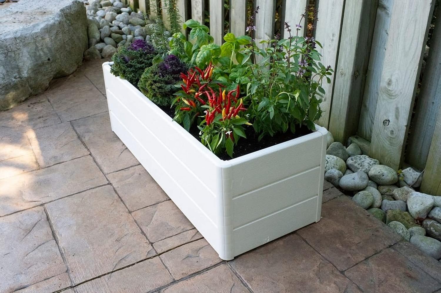 NuVue Products 36.5" L x 13" W x 11.5" H, Polymer with Woodgrain Texture, White Terrace Garden Bed