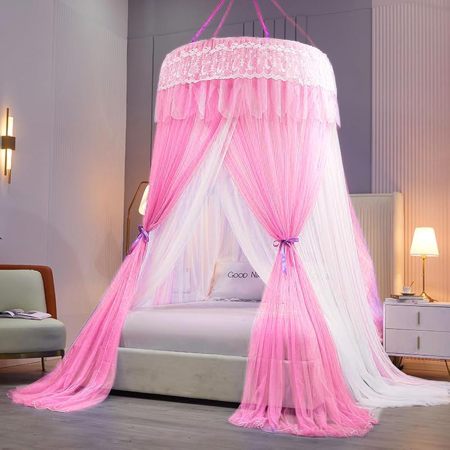 King Size Mosquito Net - Pink Machardani Net -10