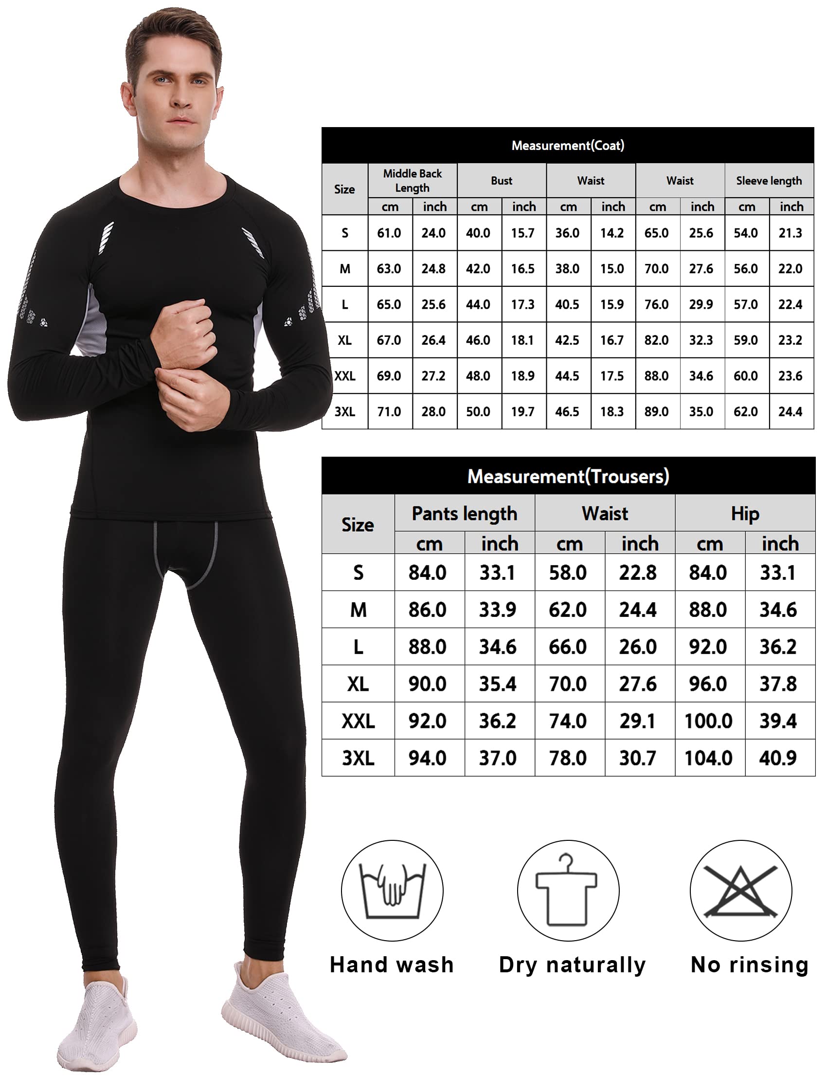Terecey Ensemble de sous-Vêtement Thermique Homme Fonctionnels Ensemble Sport Base Layers Homme Respirant sous Vêtements Thermiques Homme Séchage Rapide