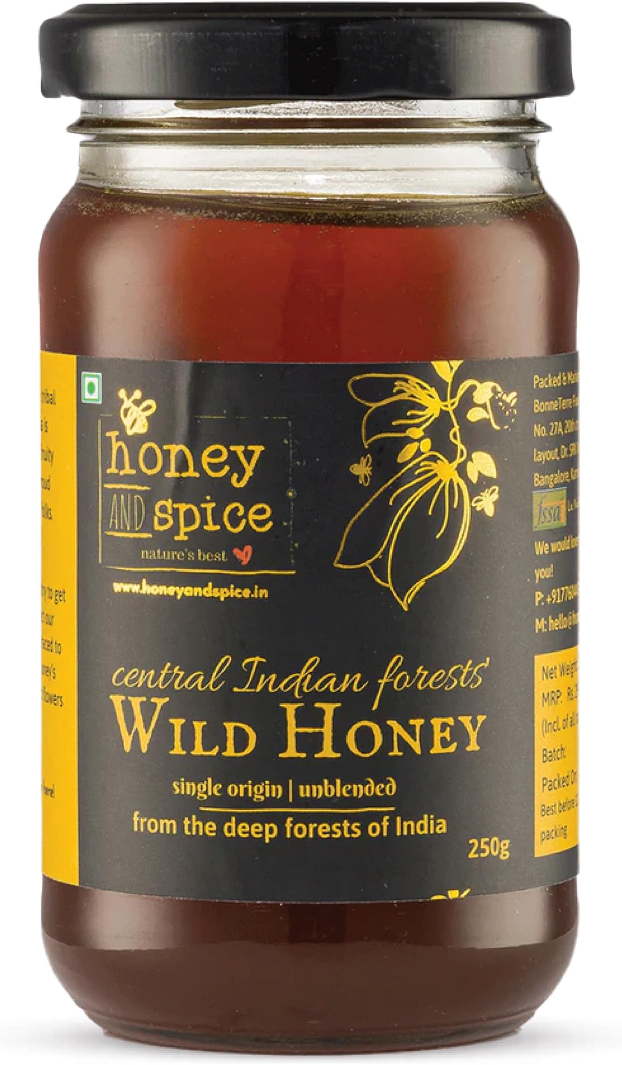 Honey and Spice Pure Raw Wild Honey (250g) | NMR tested | Single Origin honey From Central India Forests With No Added Preservatives | From Madhya Pradesh and Maharashtra | 100% Raw and Pure | Unblended and Unpasteurized | Natural and Original | Unprocessed | No Added Sugar