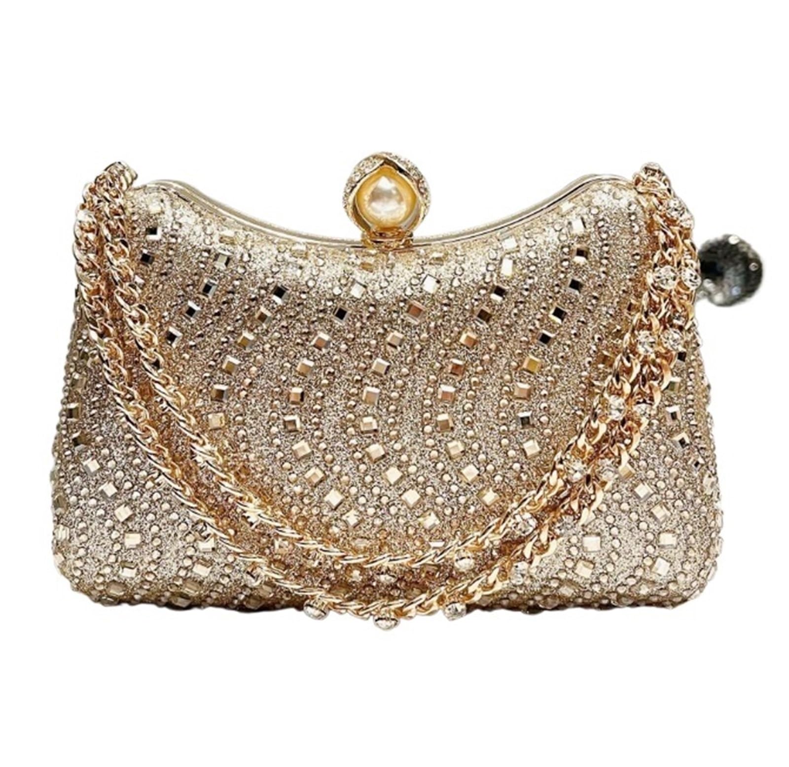 Bolso de noche con incrustaciones de diamantes de imitación finos, estilo retro, de lujo, dorado, plateado y azul, pequeño, for mujer, for boda o fiesta. Bolsos De Gala Con Strass