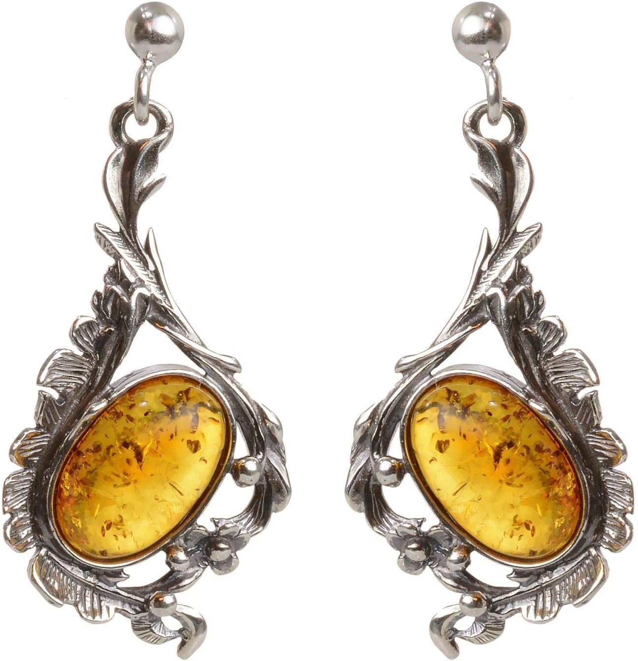 Amber Earrings - Baltic Honey Amber Dangling Dangling Earrings "Bianca" - Sterling Silver Jewelry Collection
