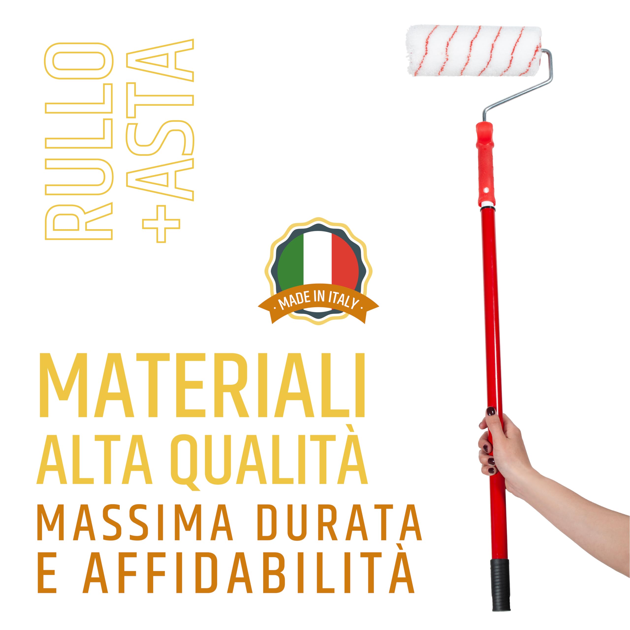 PENNELLIFICIO 2000 | Rullo in Poliammide con Asta Telescopica da 128 cm, per Pareti Ruvide e Molto Ruvide, Idropittura, Quarzi, Pitture minerali, L 24 cm, ⌀ 5,5 cm – Made in Italy
