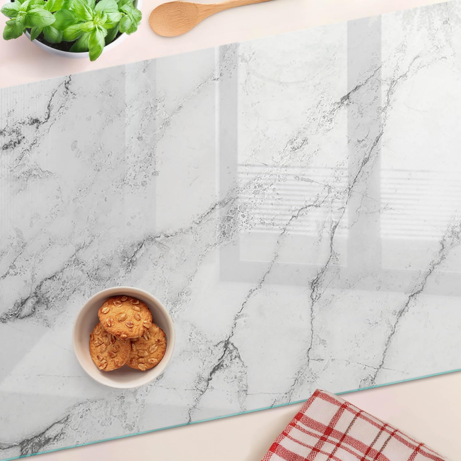Tulup Tagliere Vetro Temperato - 80x52cm - Copri Piano Cottura - Marmo
