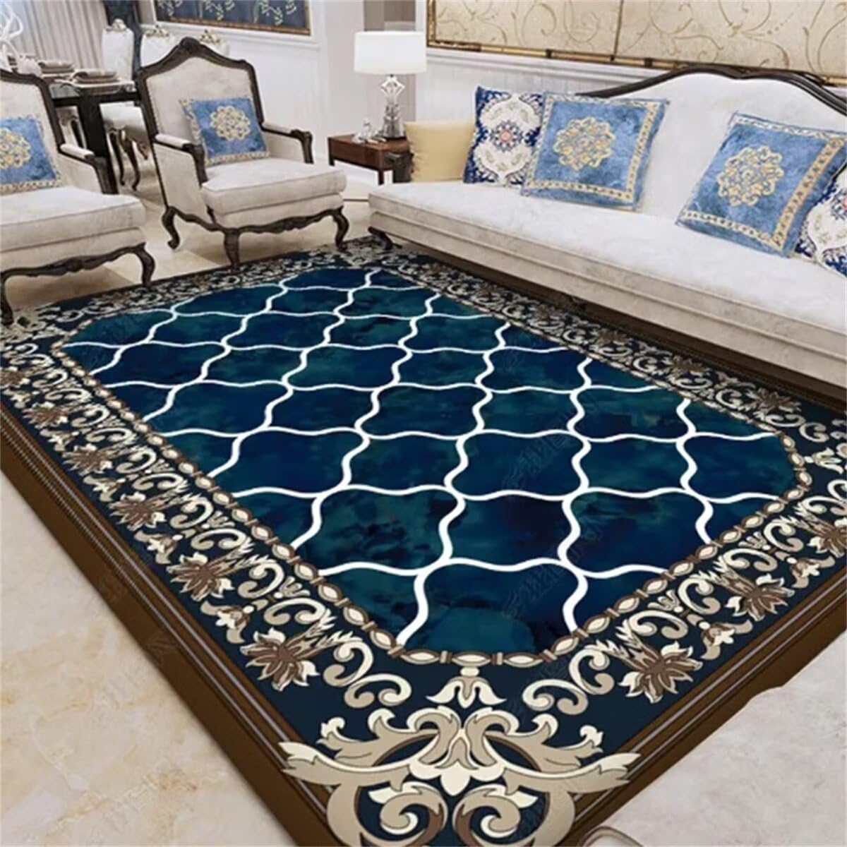 Tapis Jardin Extérieur Salon Tapis Tapis de Salon Minimaliste Bleu Accessoires de canapé faciles d'entretien lavables Paillassons pour Entrée 80X150CM