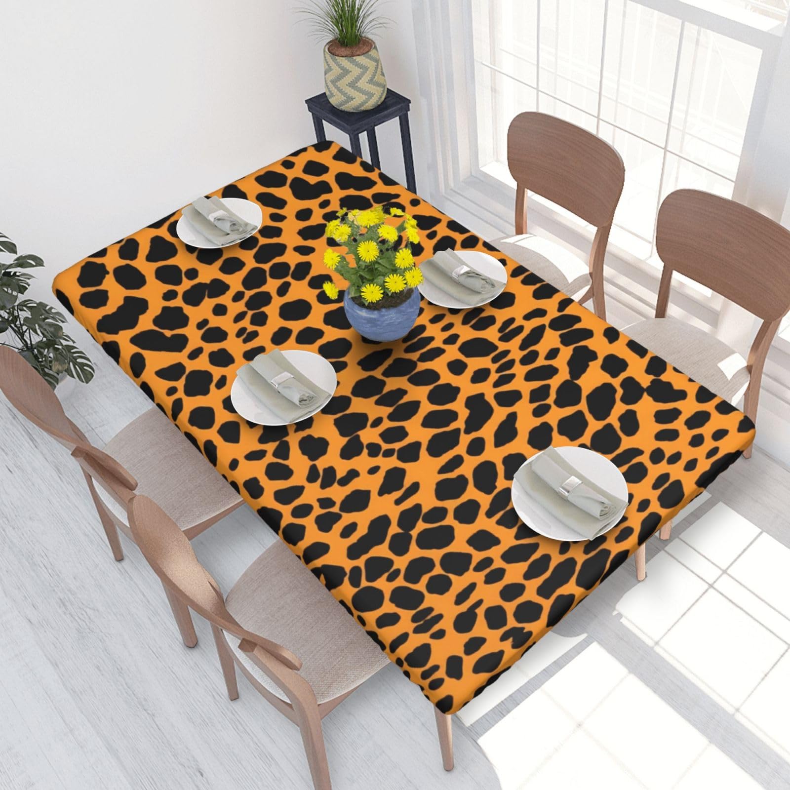 DCARSETCV Leopard Printed Printed 4FT Waterproof Tablecloth with Elastic Edged Protect & Decor Your Table, Oil-proof Washable Table Cloth Cover for Dinner Picnic Party